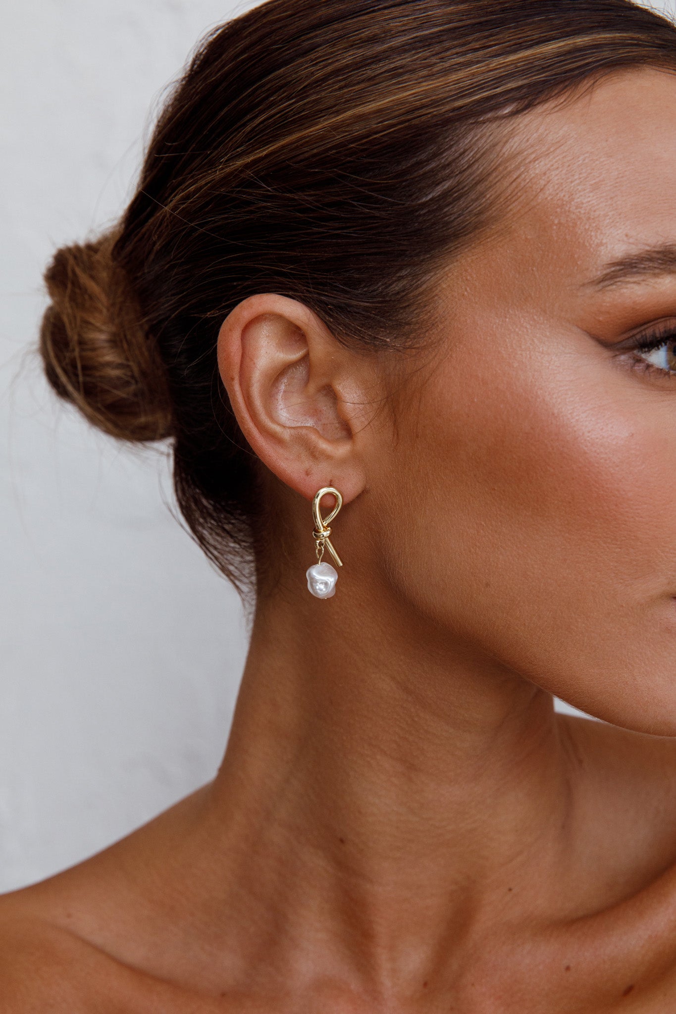 Ariel Pearl Drop Earrings Gold-Fable Dress