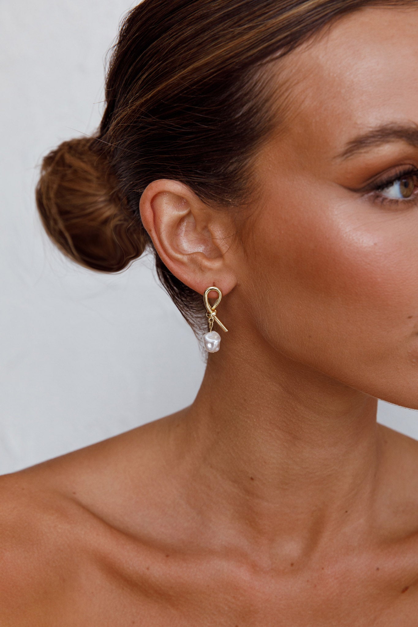 Ariel Pearl Drop Earrings Gold-Fable Dress