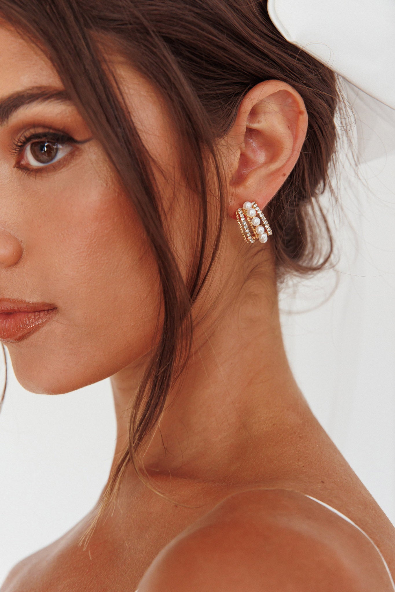 Odette Pearl Diamante Earrings Gold-Fable Dress