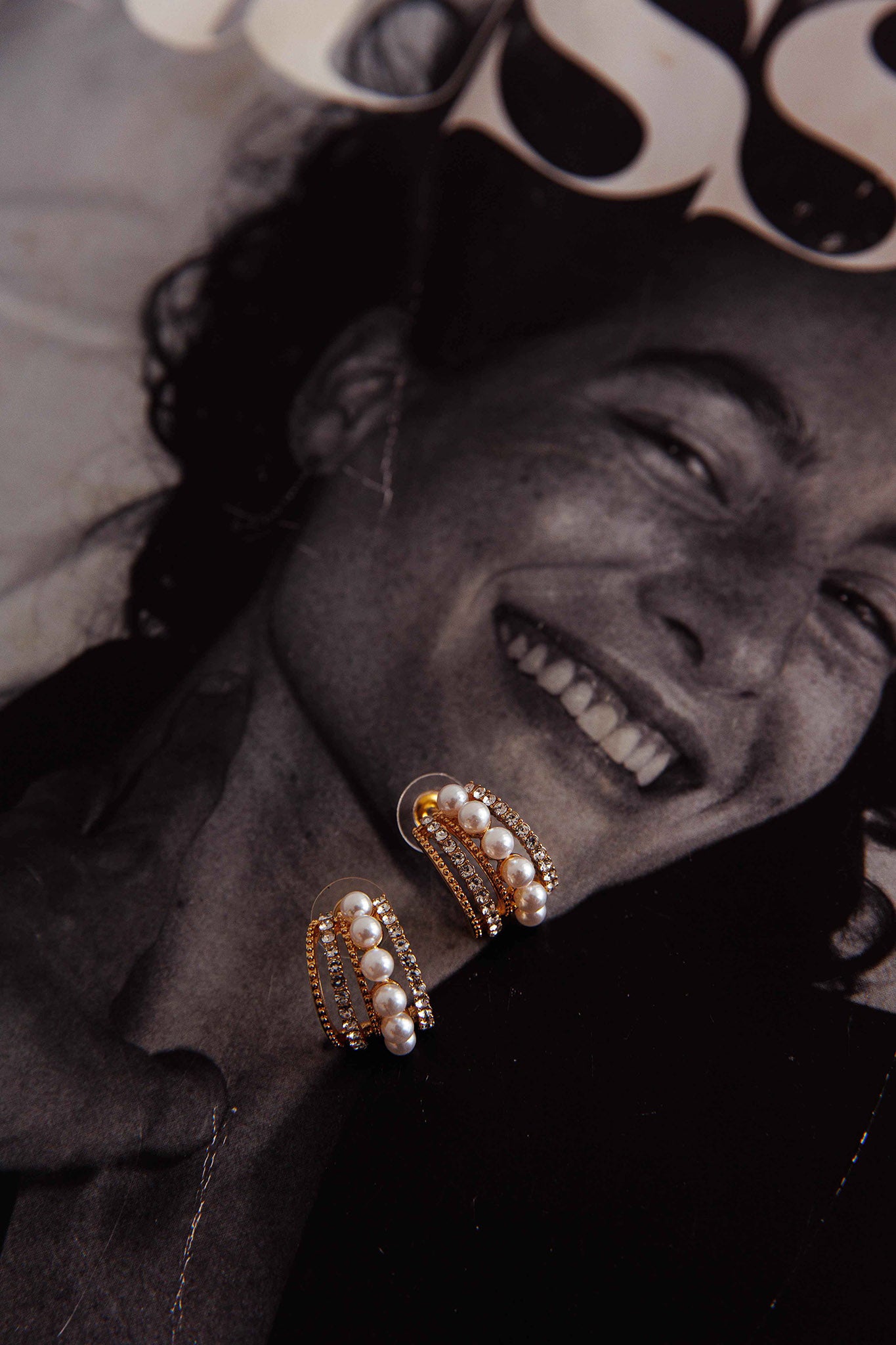 Odette Pearl Diamante Earrings Gold-Fable Dress