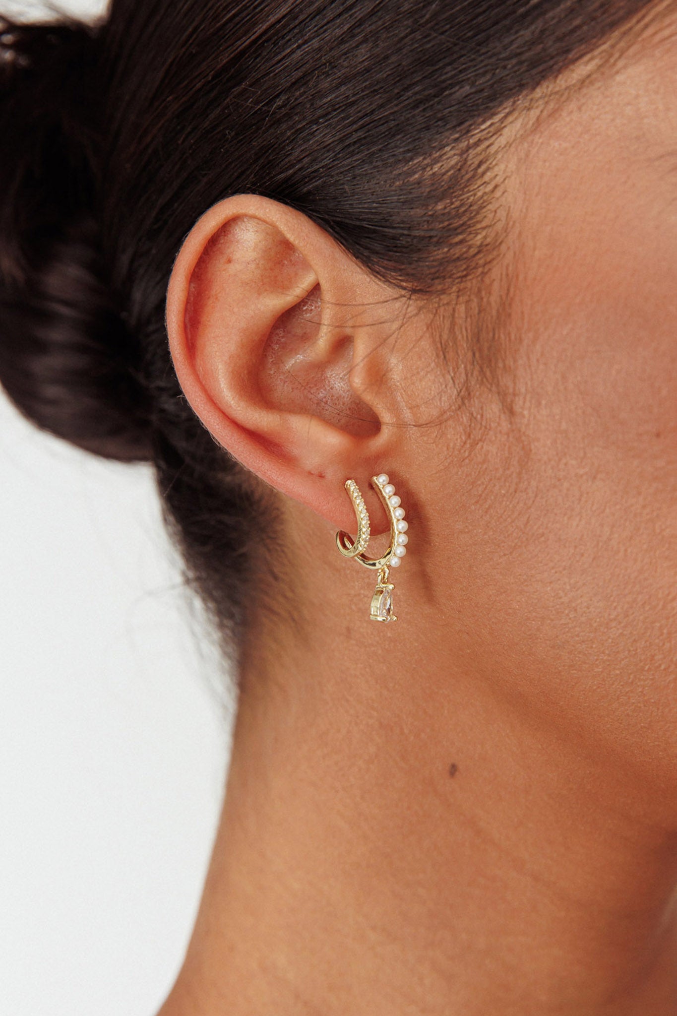 Dawn Double Pierce Illusion Earrings Gold-Fable Dress
