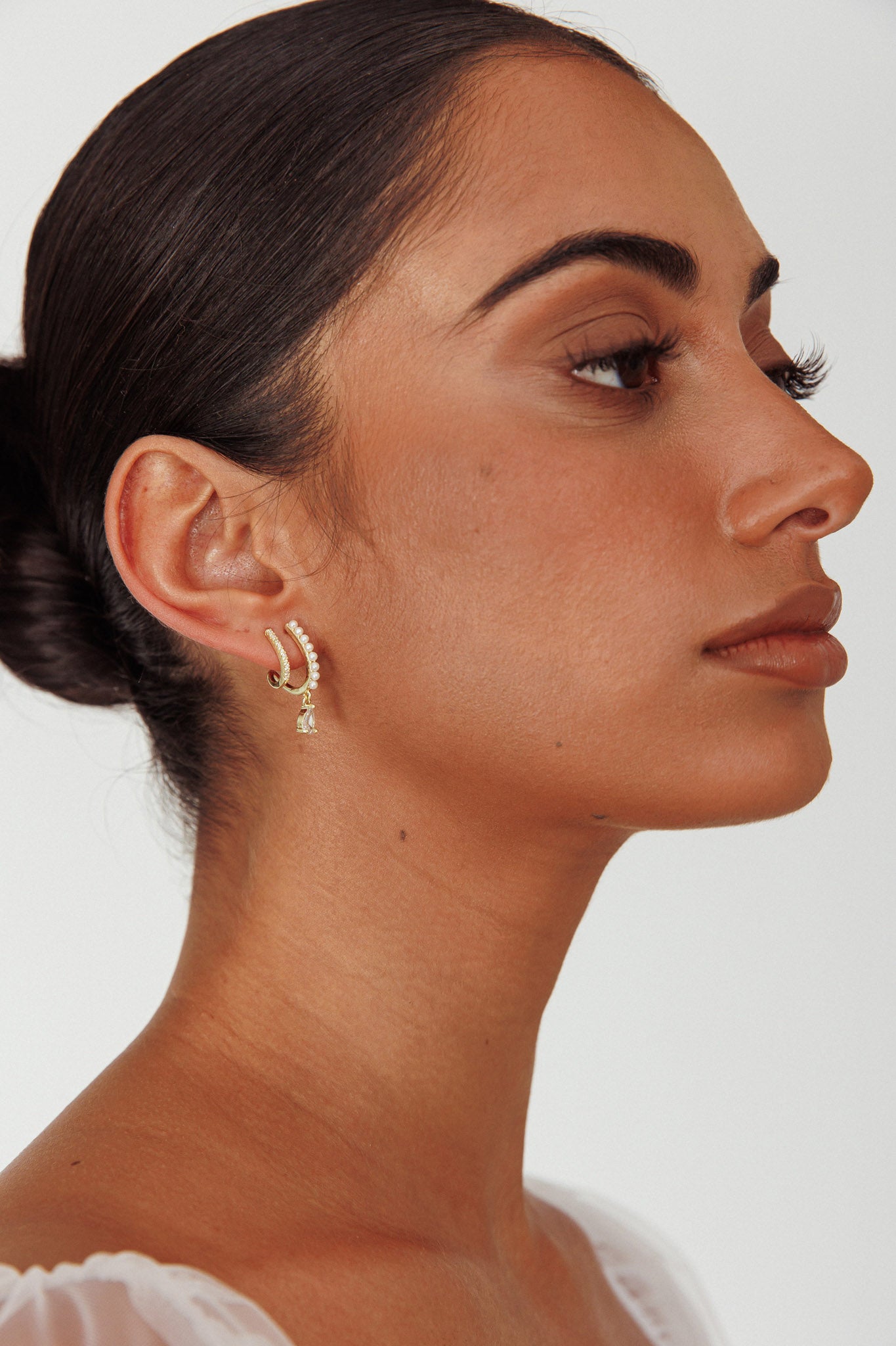 Dawn Double Pierce Illusion Earrings Gold-Fable Dress