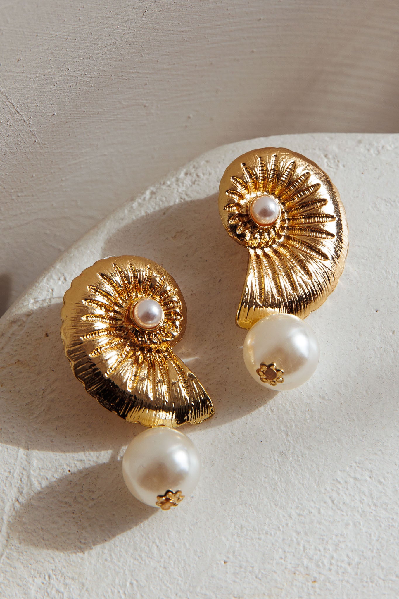 Memoir Shell and Pearl Earrings Gold-Fable Dress