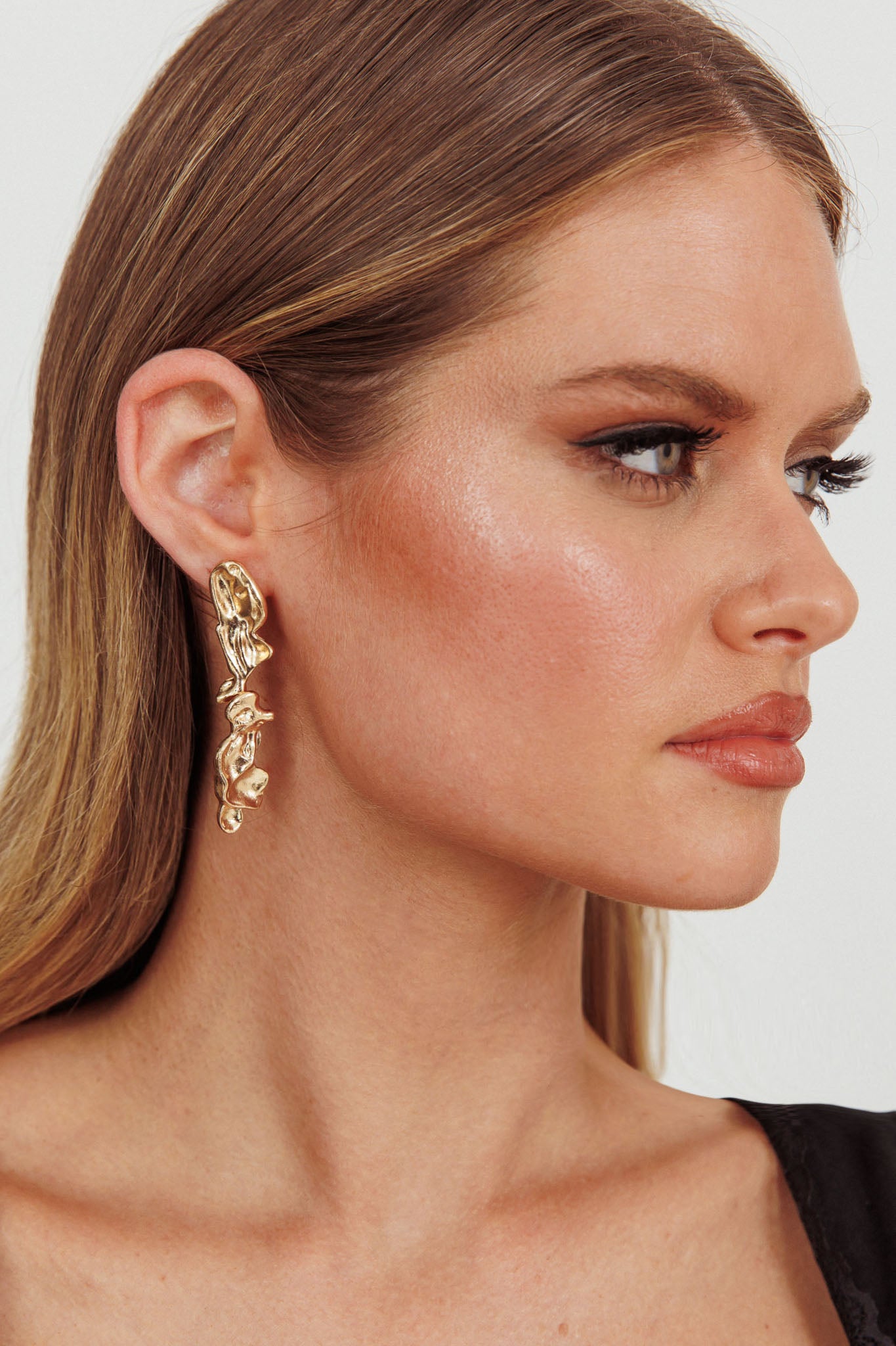 Bella Drop Stud Earrings Gold-Fable Dress