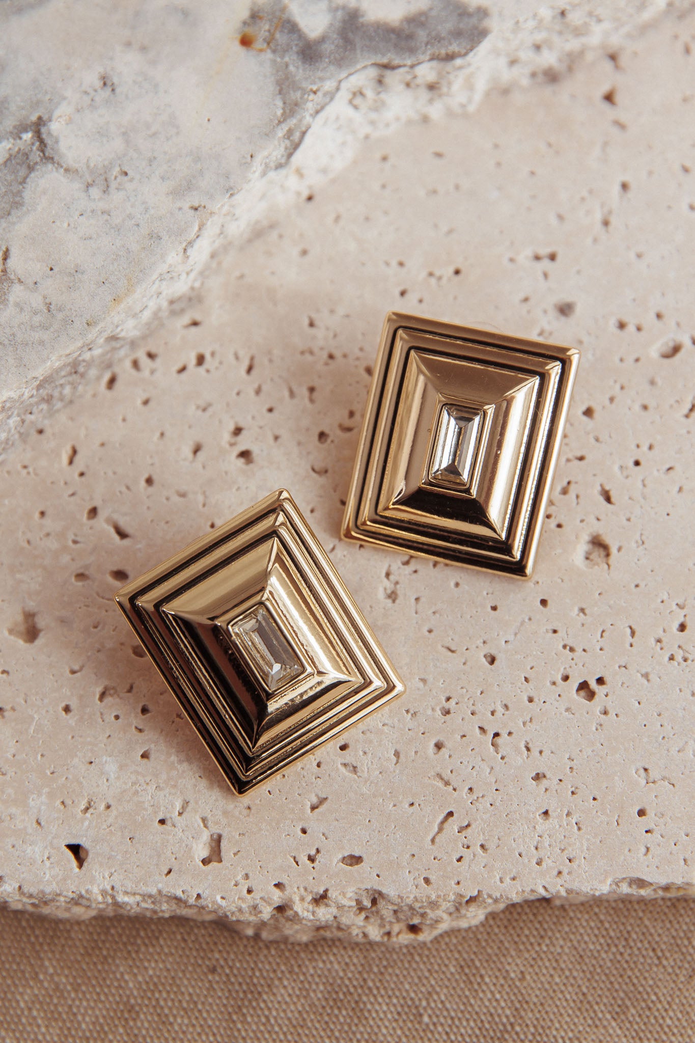 Martha Rectangle Rhinestone Earrings Gold/Diamante-Fable Dress