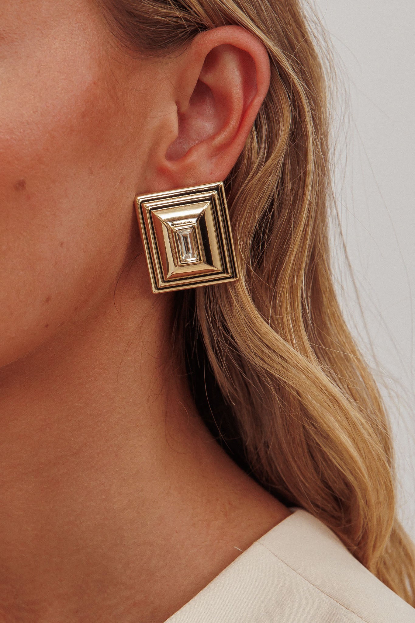 Martha Rectangle Rhinestone Earrings Gold/Diamante-Fable Dress