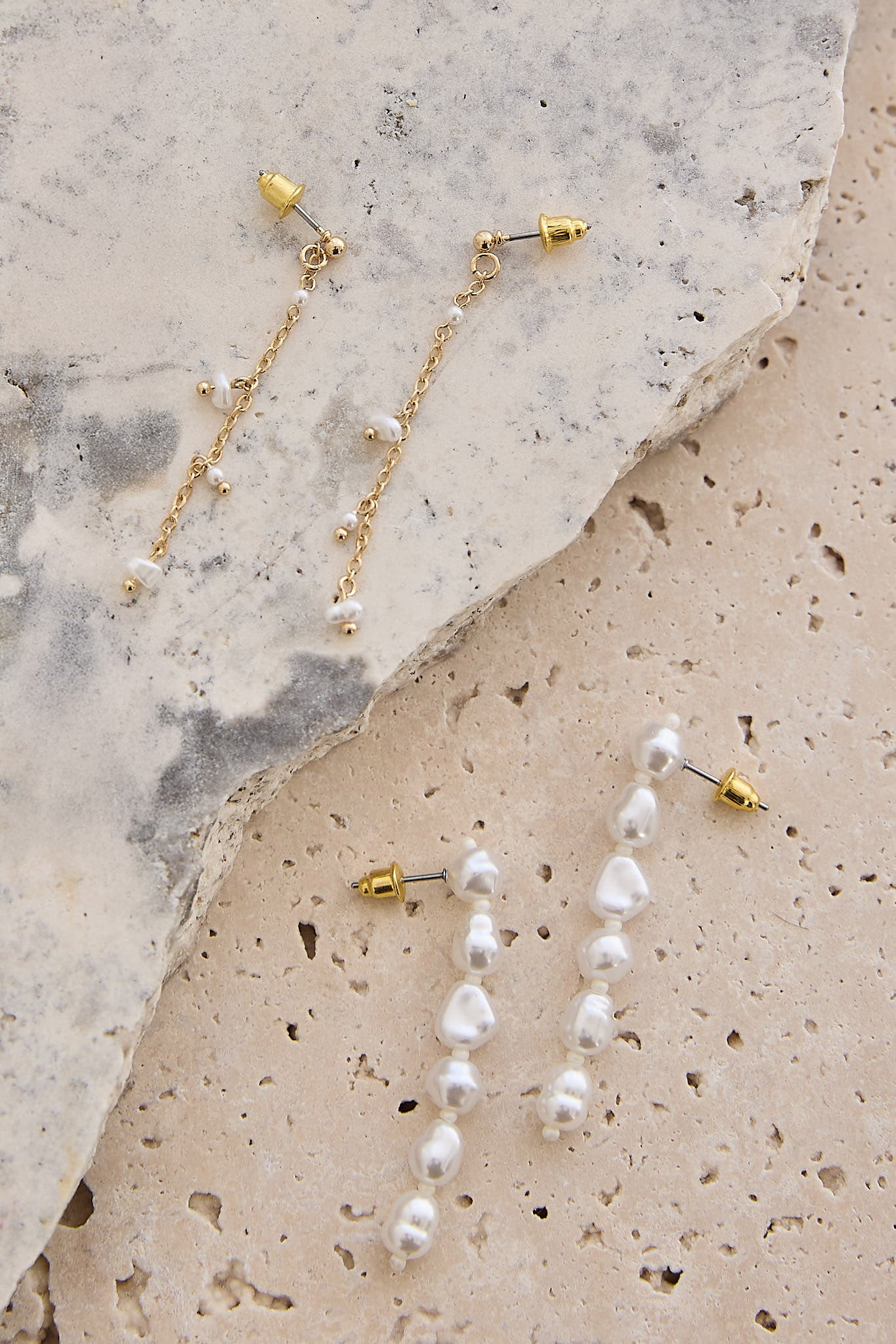 Marais Asymmetric Chain & Pearl Earrings Gold/Pearl-Fable Dress