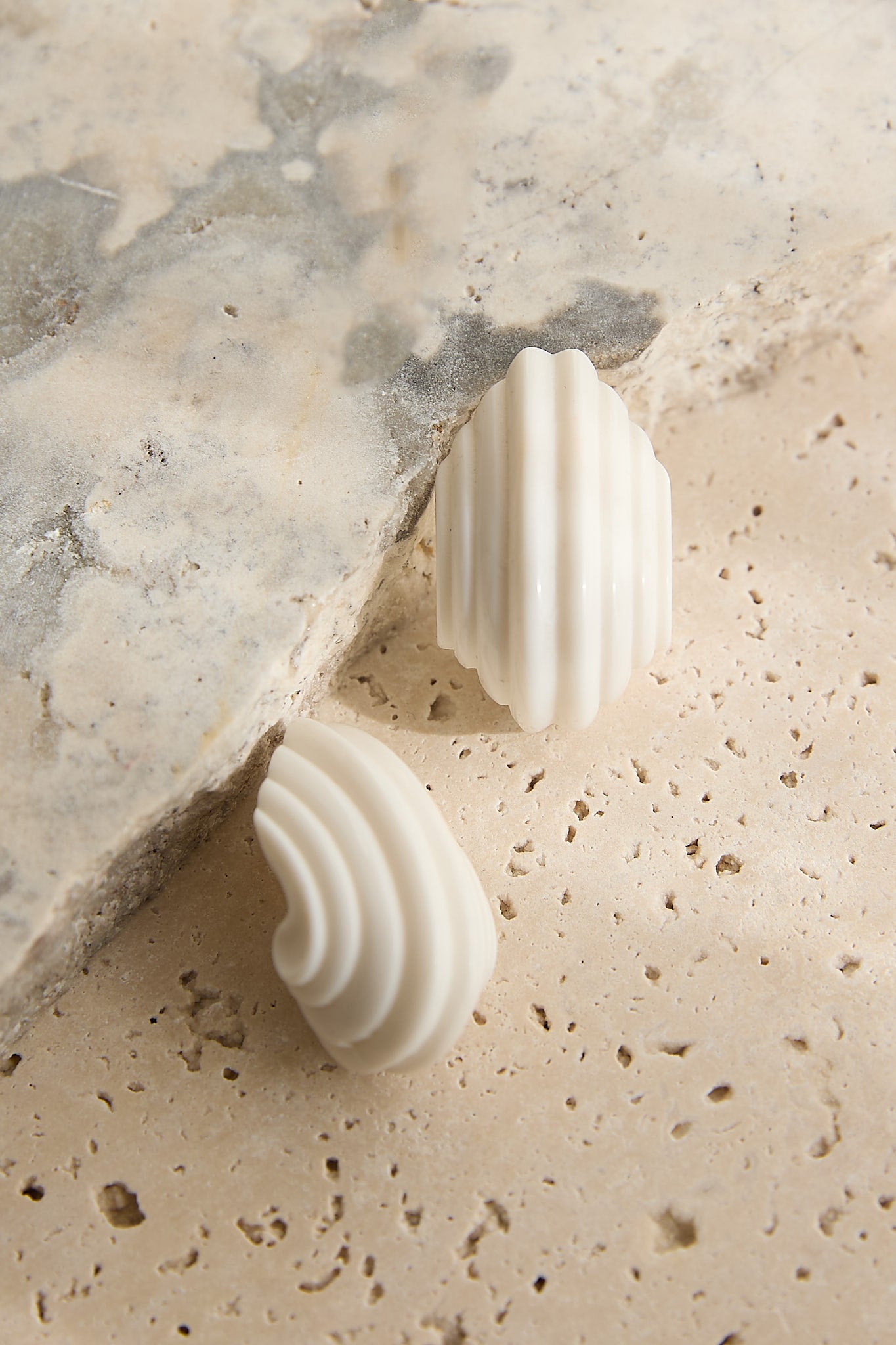 Wynter Ridged Geometric Earrings Ivory-Fable Dress