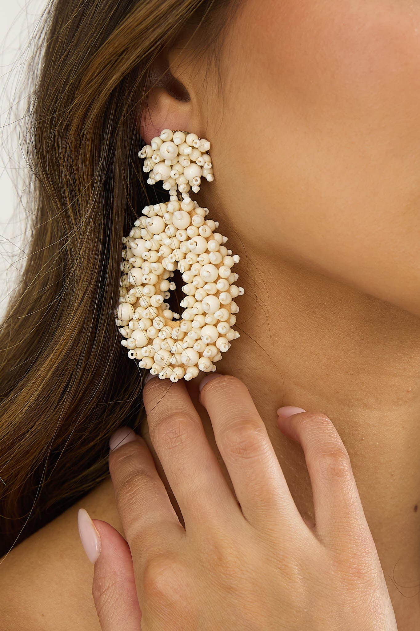 Whisper Bead Embellished Drop Earrings Ivory-Fable Dress