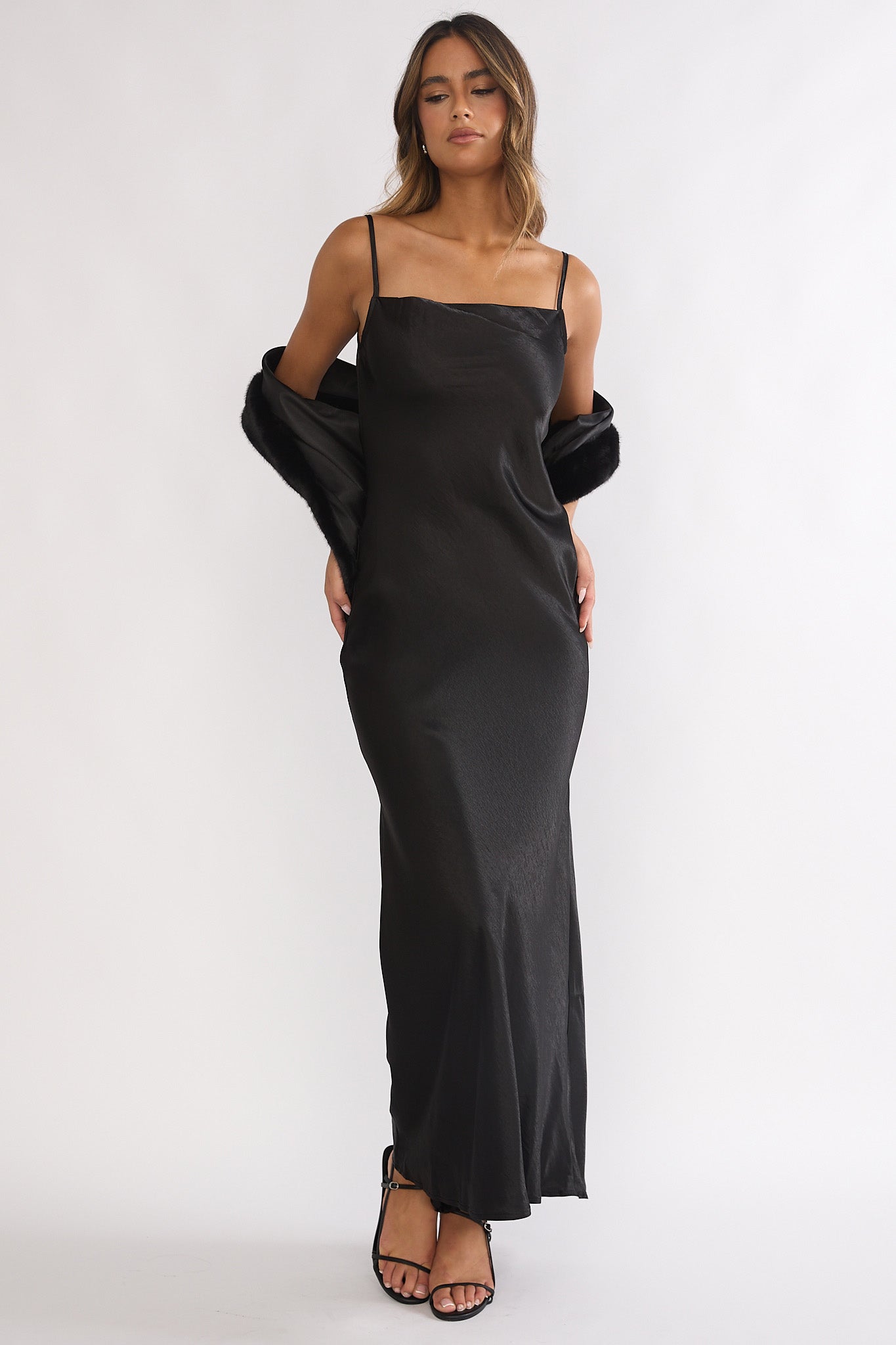 Hadley Cami Scarf Maxi Dress Black-Fable Dress