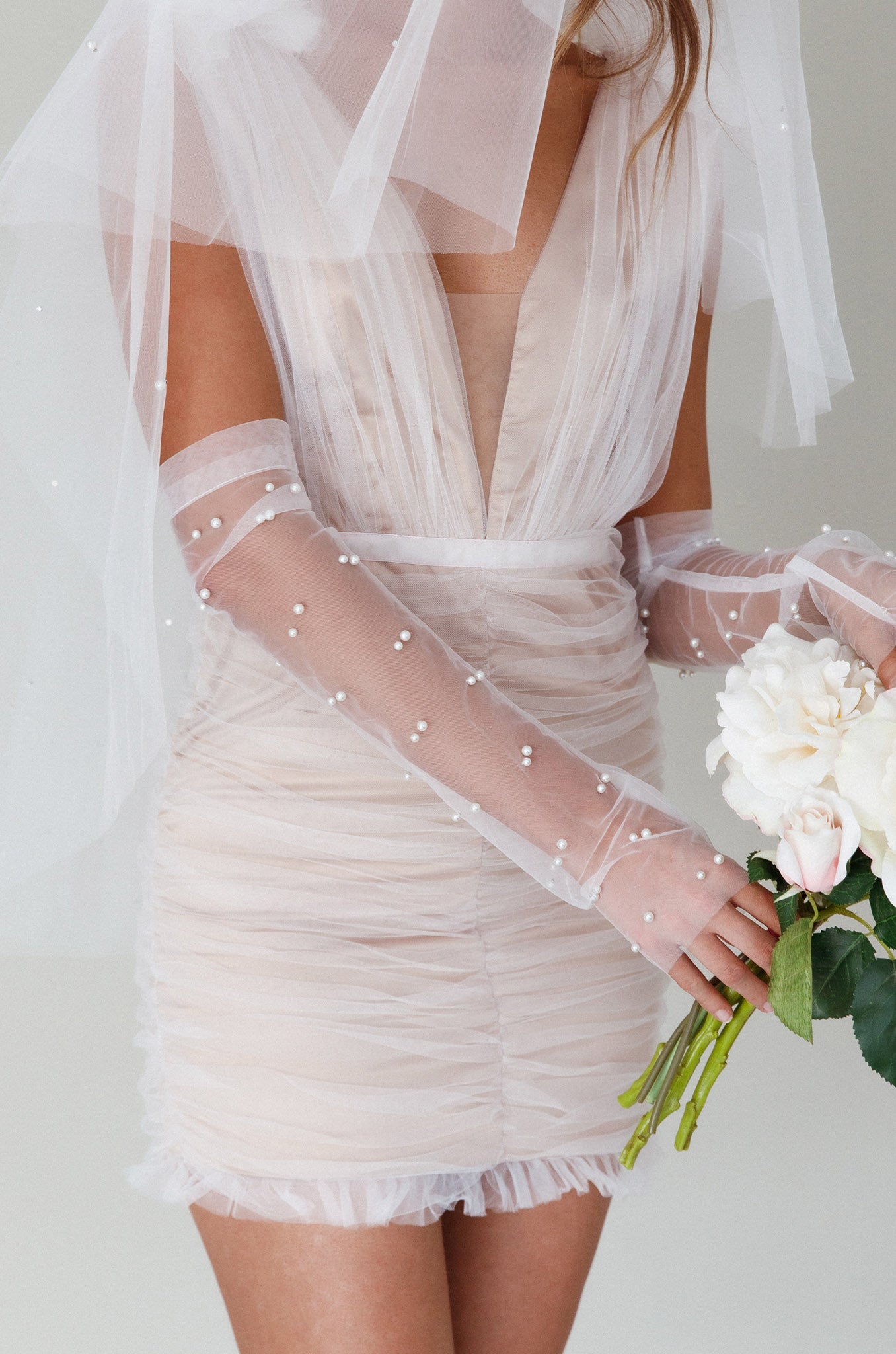 Only You Pearl Elbow Gloves Ivory-Fable Dress