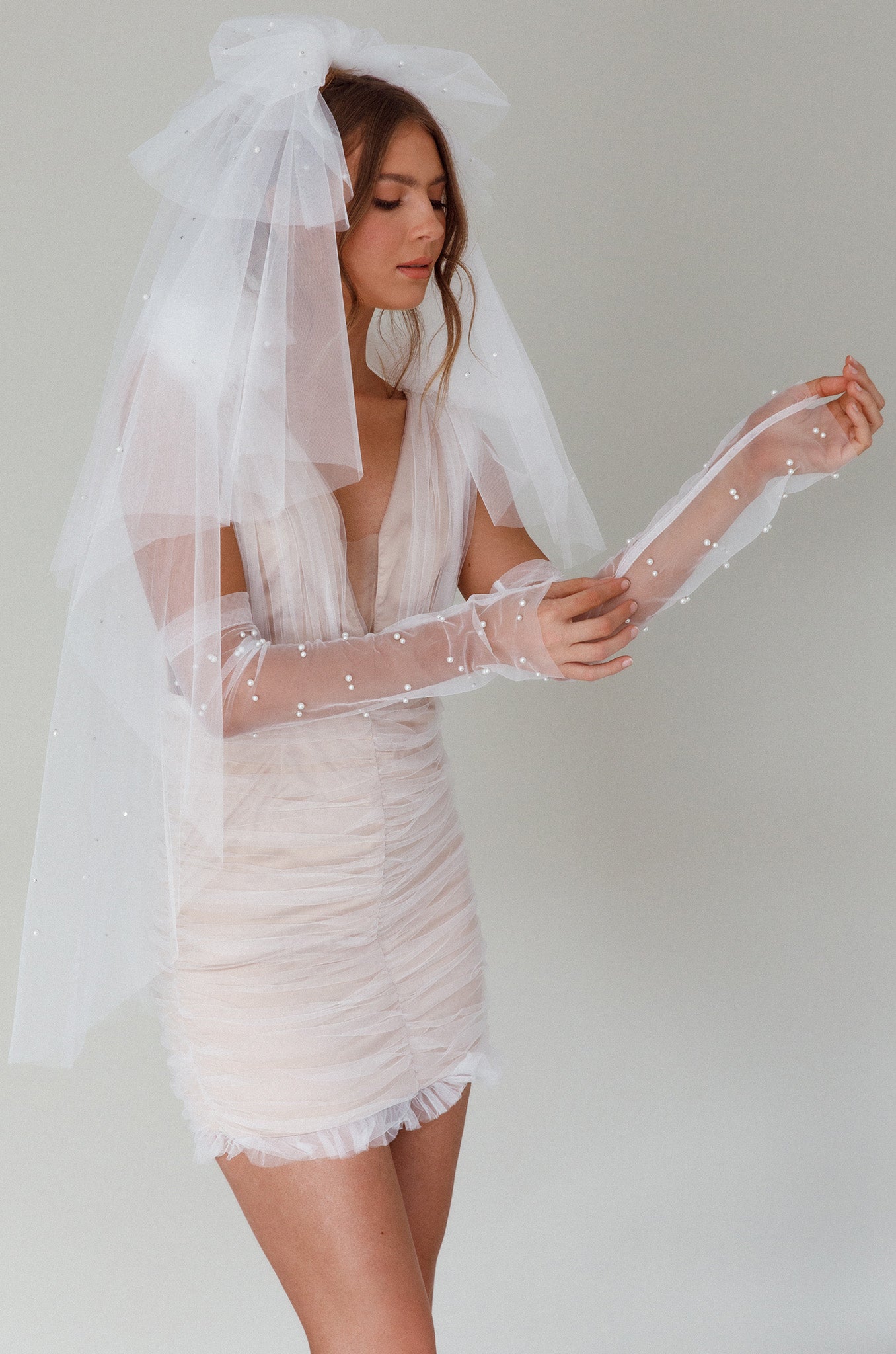 Only You Pearl Elbow Gloves Ivory-Fable Dress