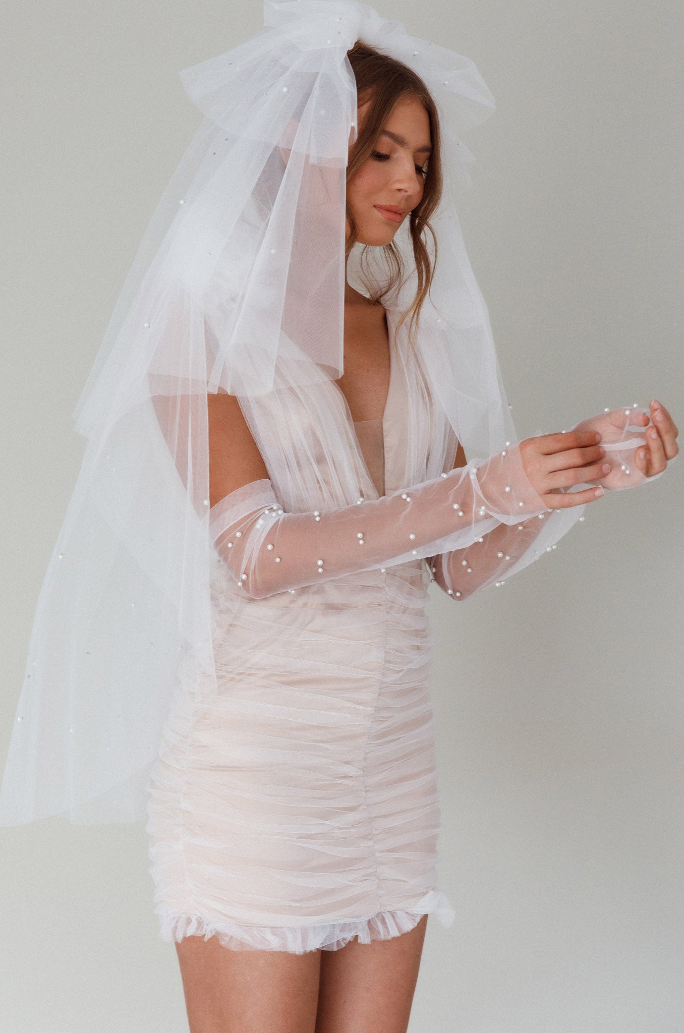 Only You Pearl Elbow Gloves Ivory-Fable Dress