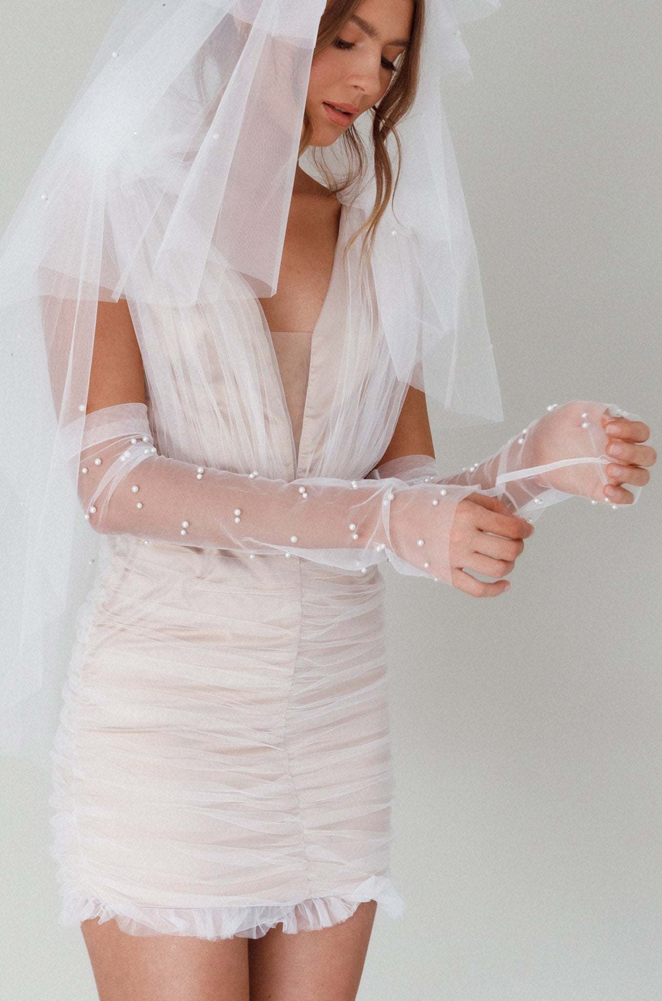 Only You Pearl Elbow Gloves Ivory-Fable Dress