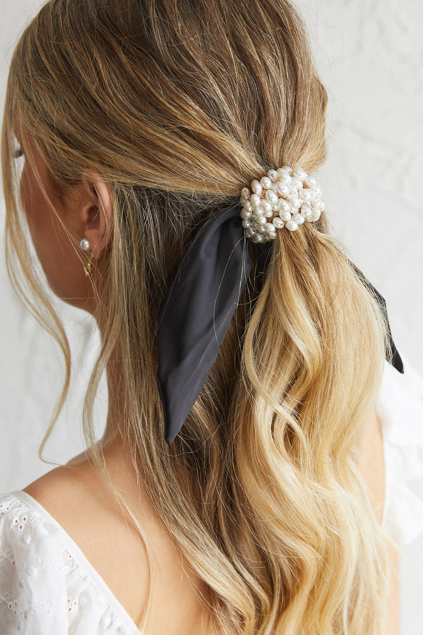 Carina Pearl & Satin Bow Hair Tie Black-Fable Dress