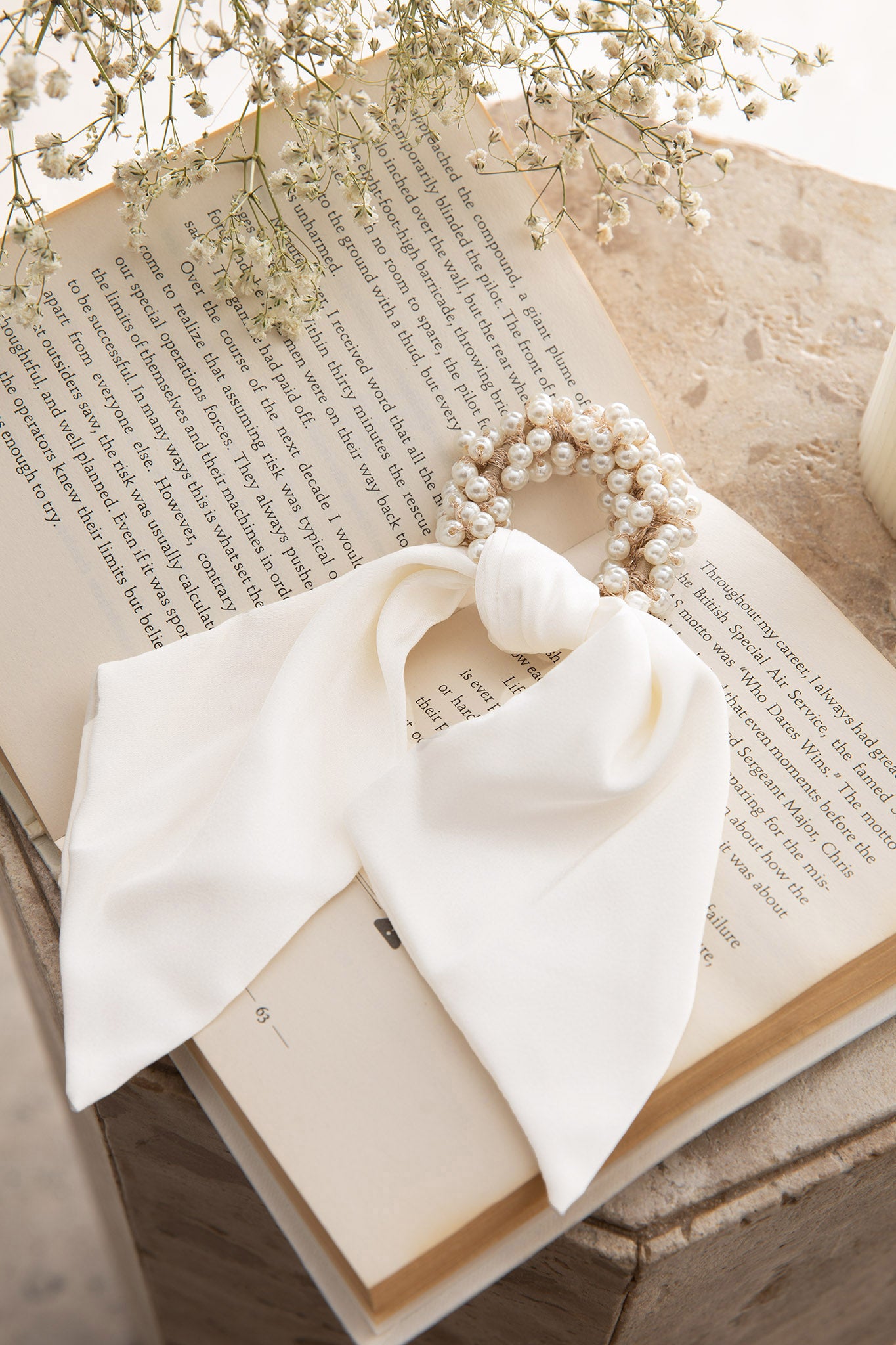 Carina Pearl & Satin Bow Hair Tie White-Fable Dress