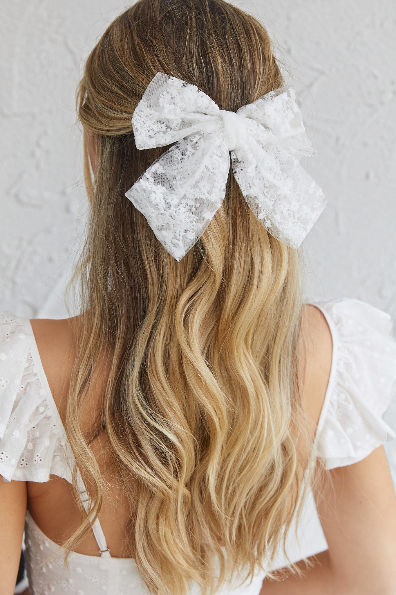 Belle Lace Bow Barrette Clip White-Fable Dress