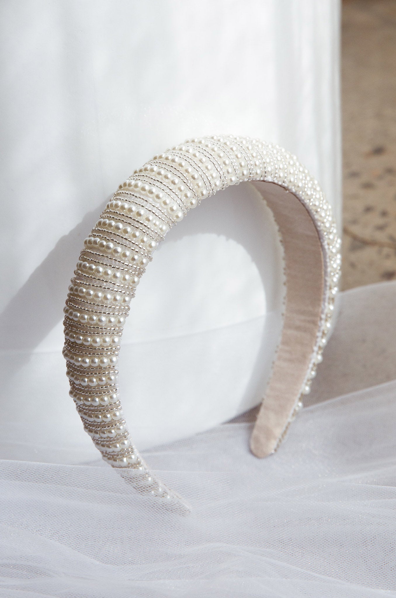 Nevaeh Wide Pearl Headband White-Fable Dress