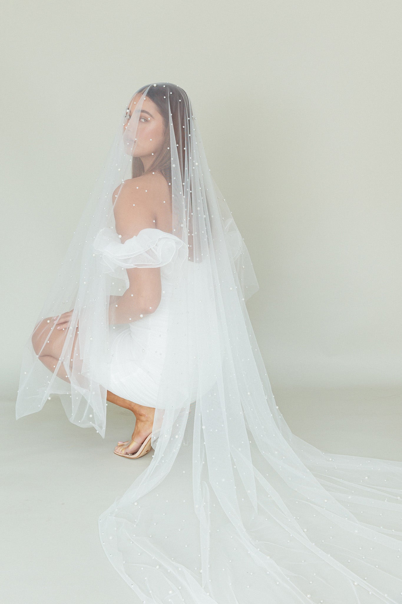 Angela Pearl Embellished Veil White-Fable Dress