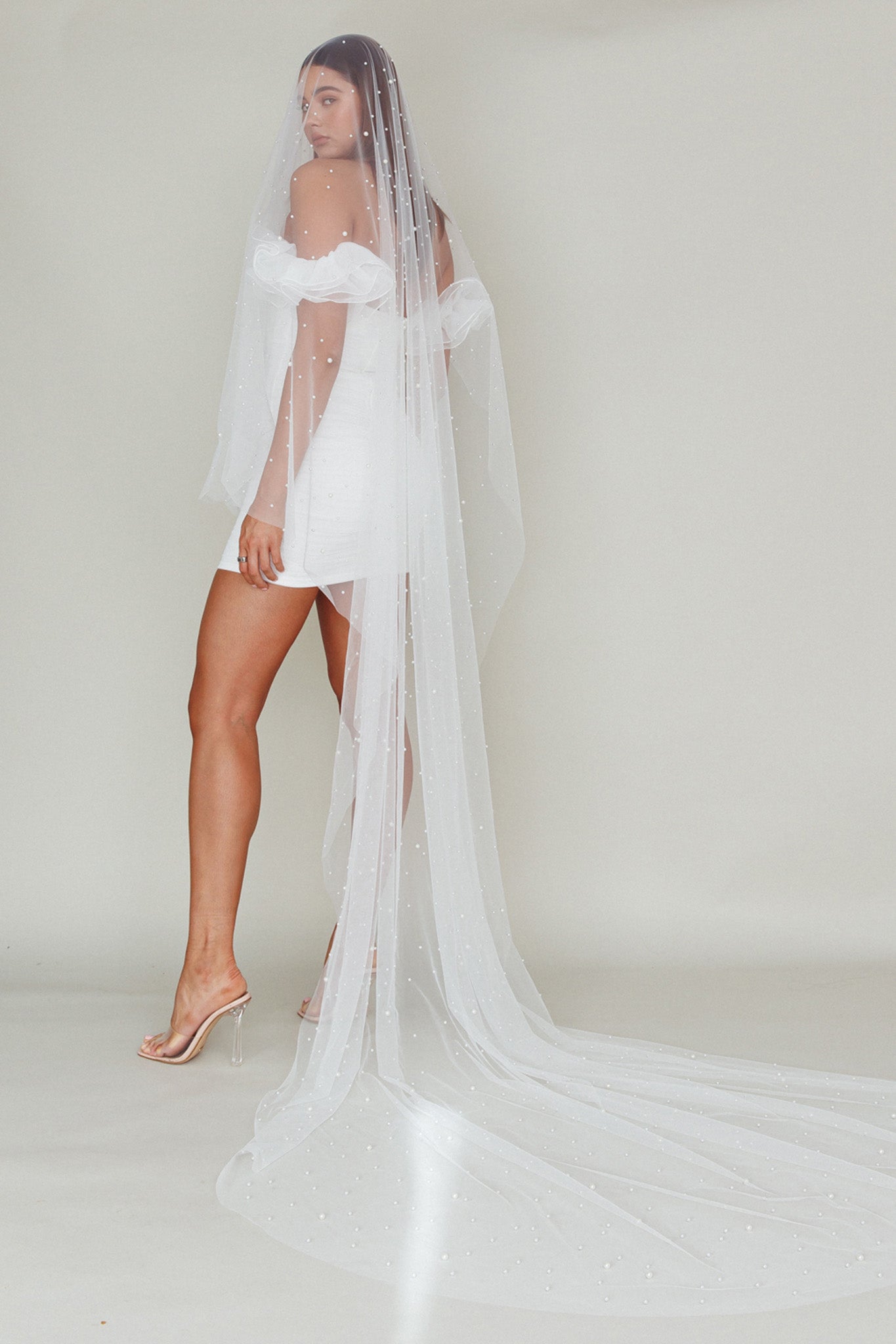 Angela Pearl Embellished Veil White-Fable Dress
