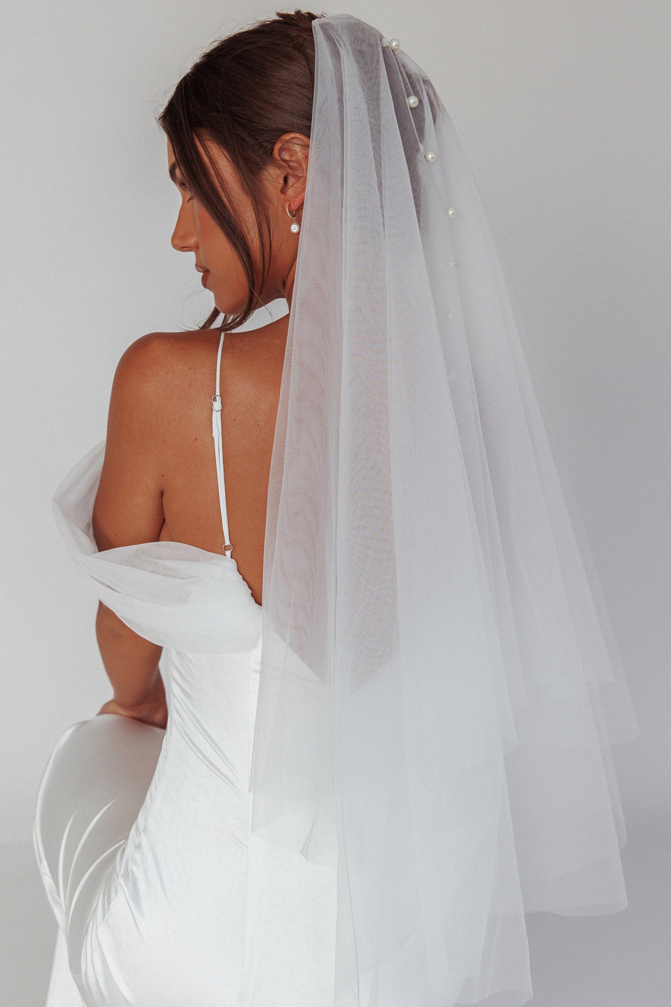 Marina Pearl Accent Veil White-Fable Dress