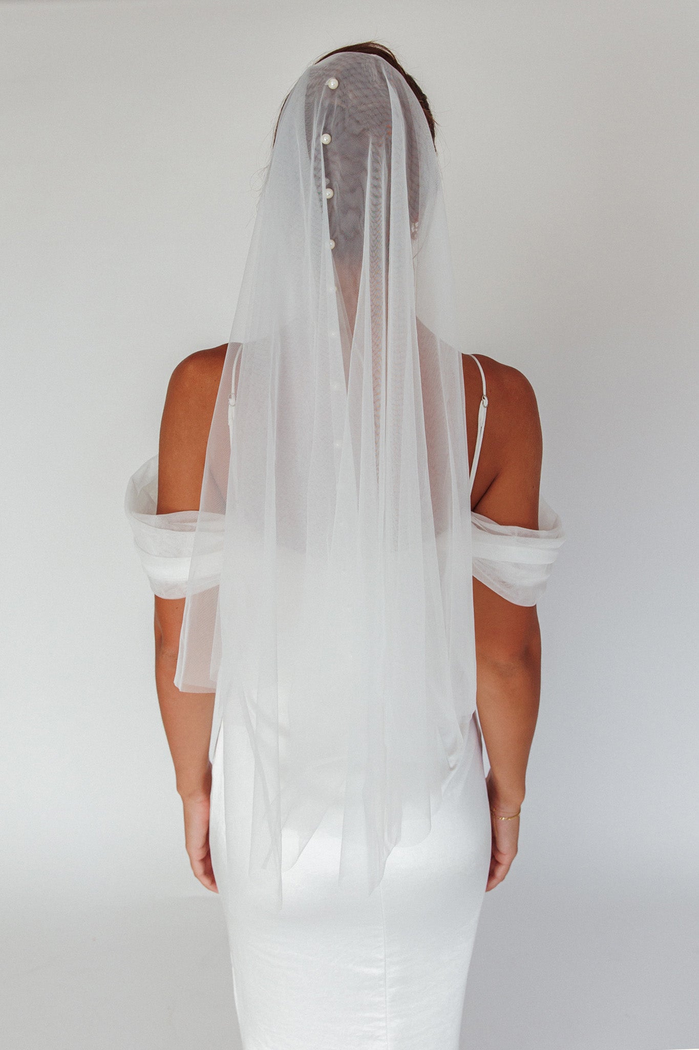 Marina Pearl Accent Veil White-Fable Dress