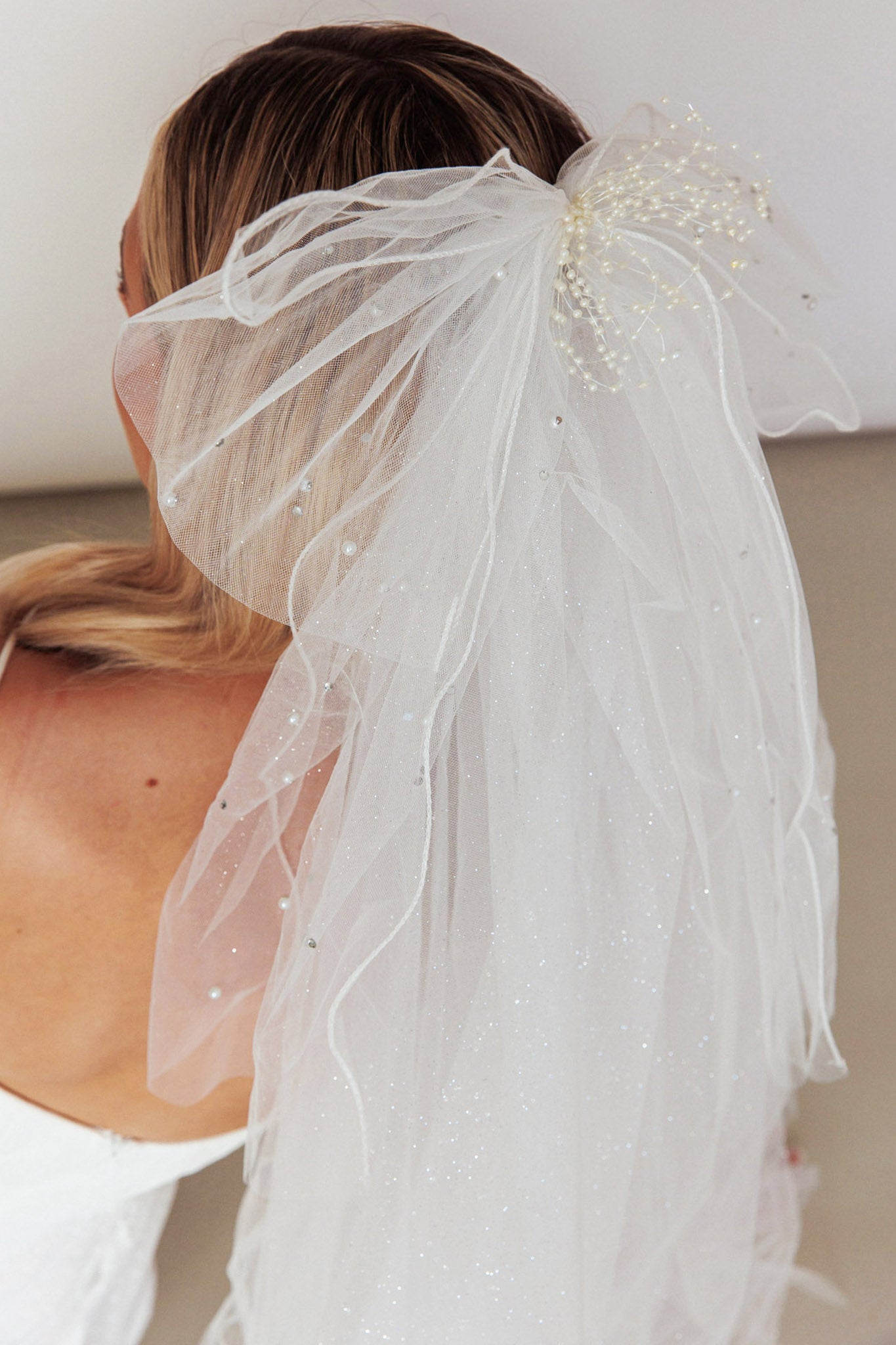 Isa Glitter & Pearl Veil White-Fable Dress
