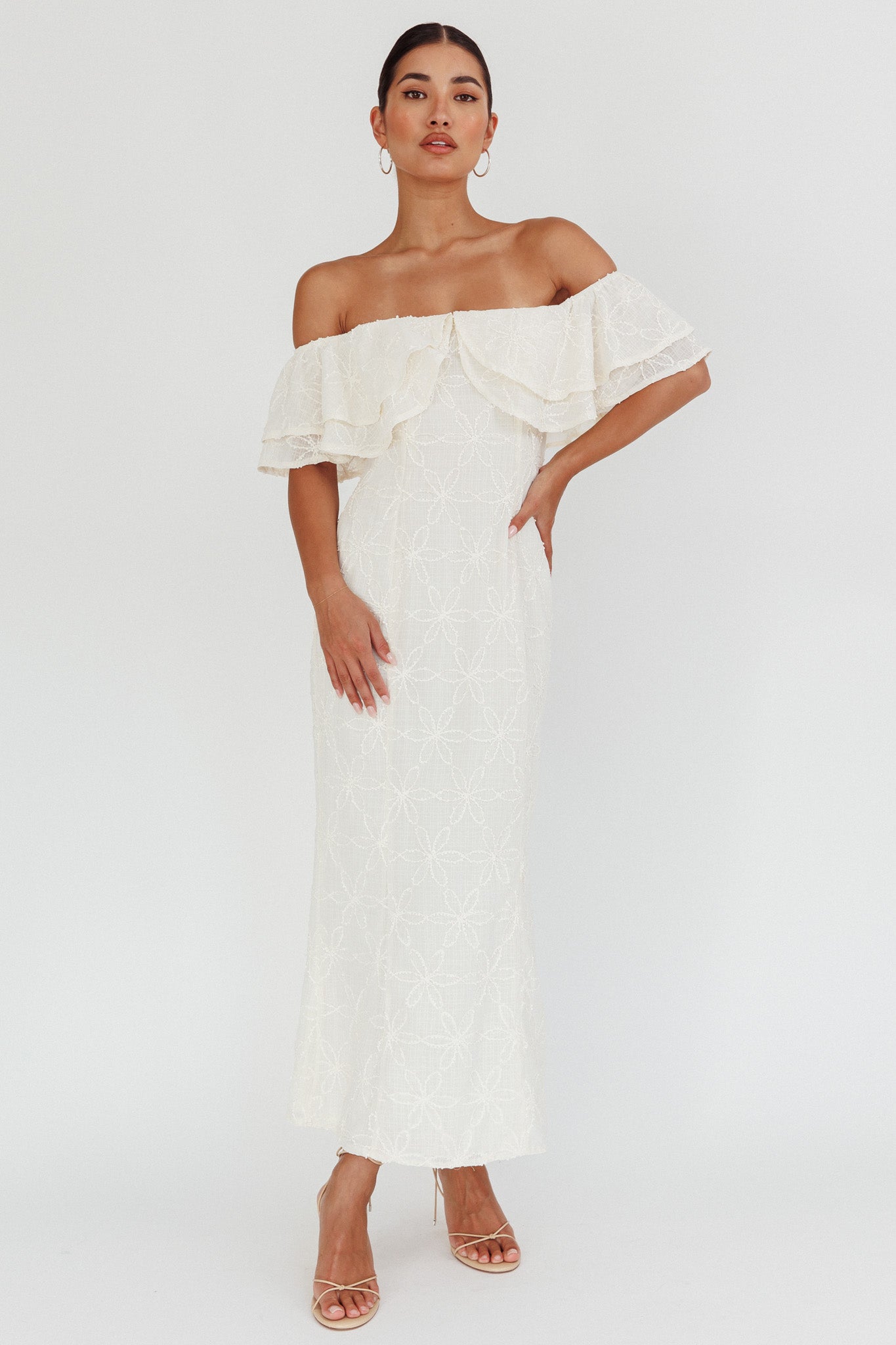Beauty Within On-Off-Shoulder Maxi Dress Cream-Fable Dress