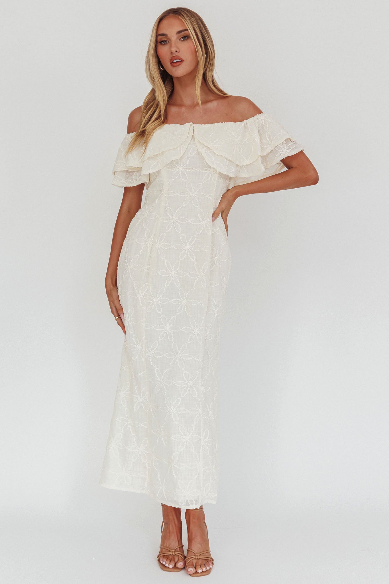 Beauty Within On-Off-Shoulder Maxi Dress Cream-Fable Dress