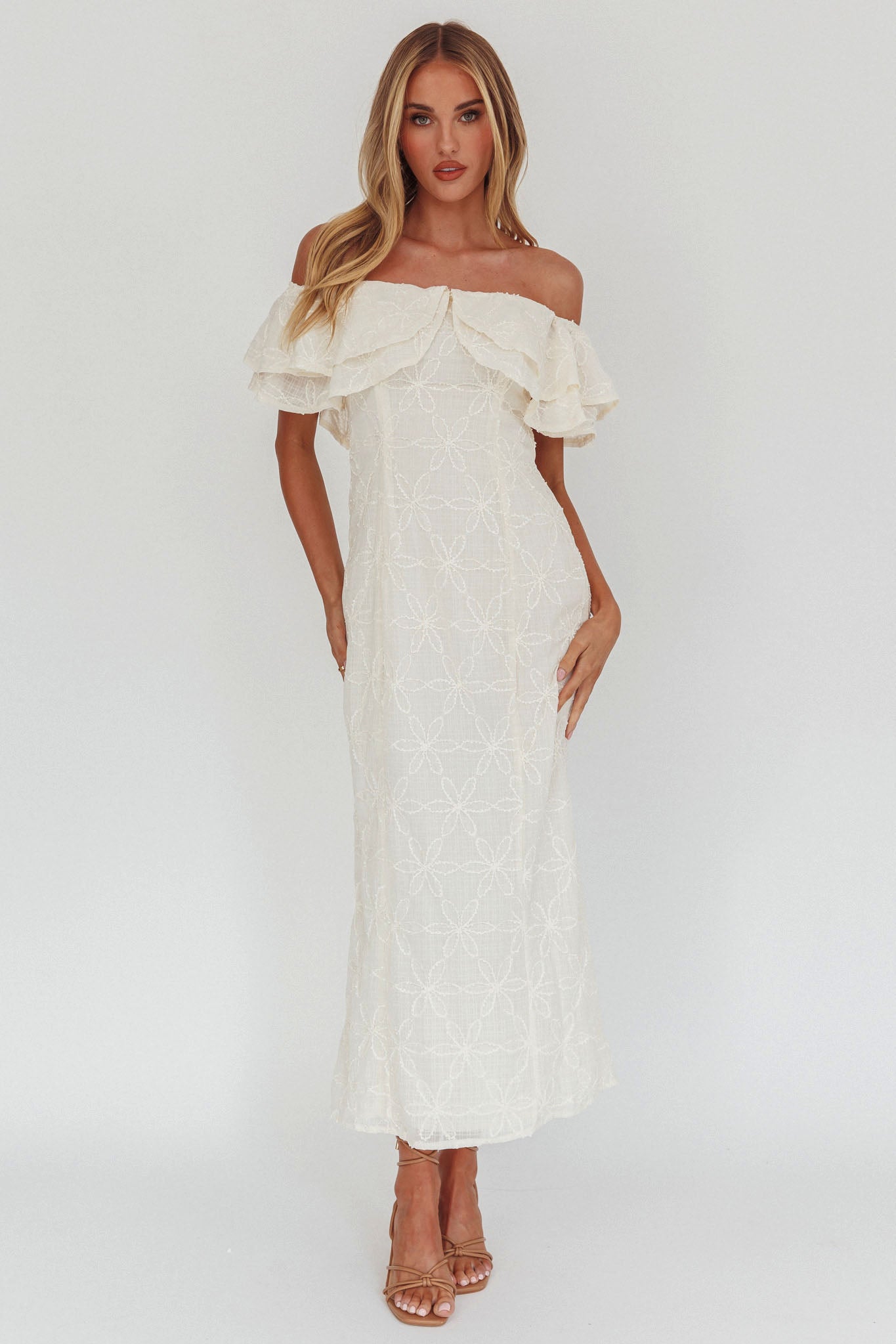 Beauty Within On-Off-Shoulder Maxi Dress Cream-Fable Dress