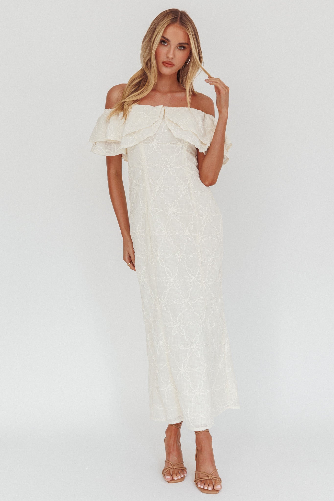 Beauty Within On-Off-Shoulder Maxi Dress Cream-Fable Dress