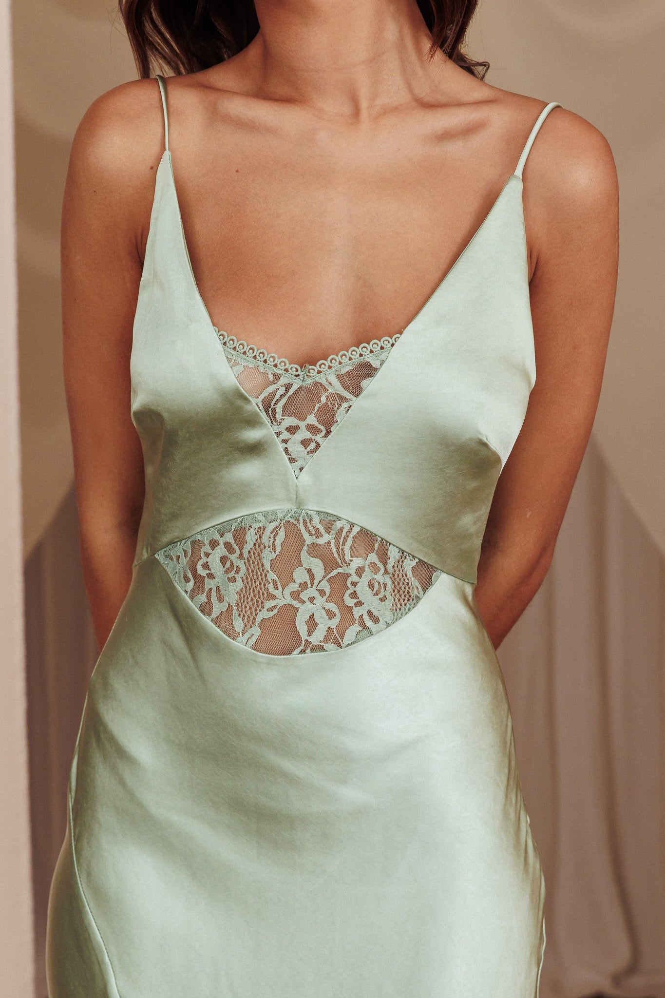 Better Believe Lace Insert Maxi Dress Sage-Fable Dress