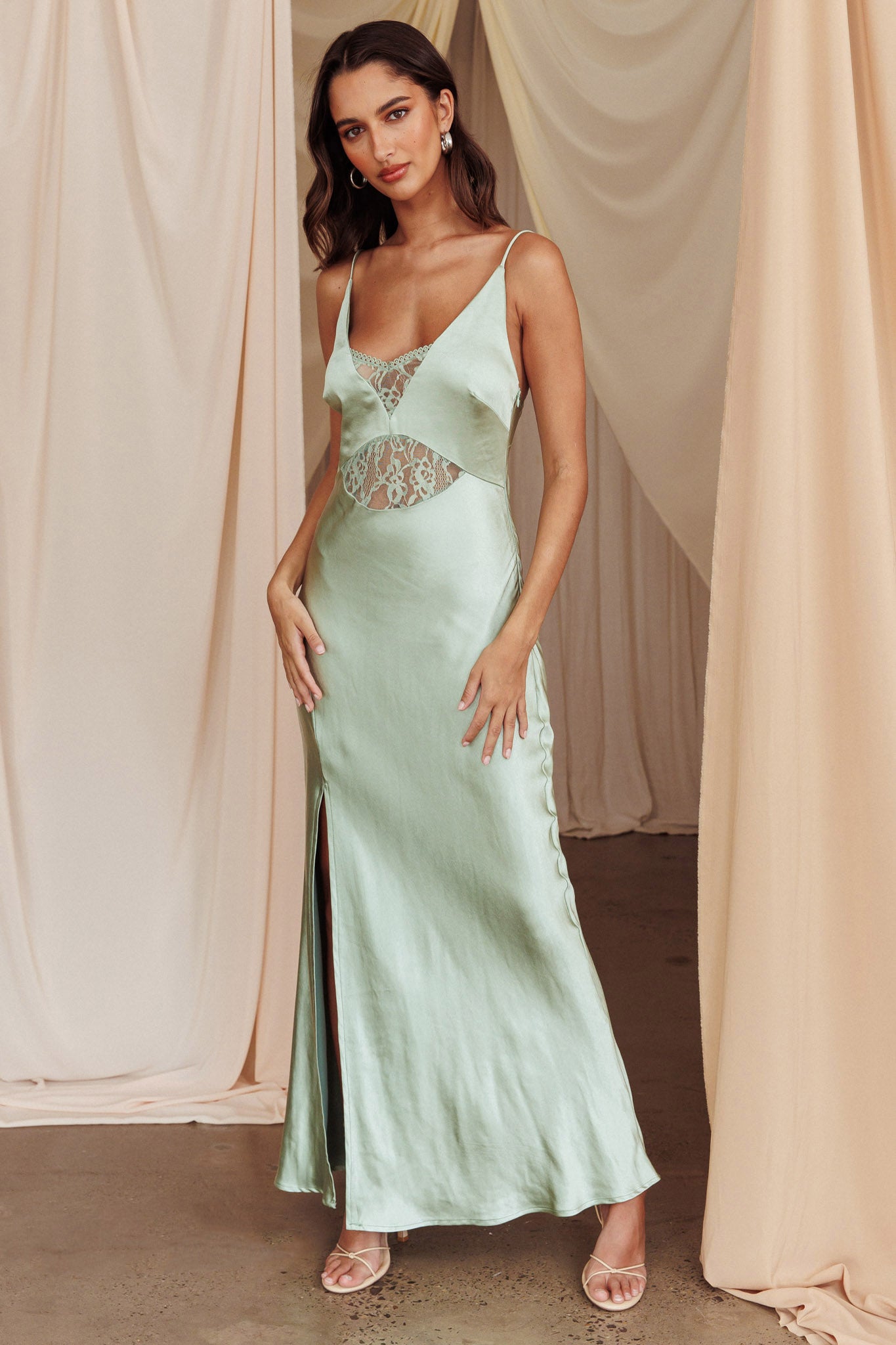 Better Believe Lace Insert Maxi Dress Sage-Fable Dress