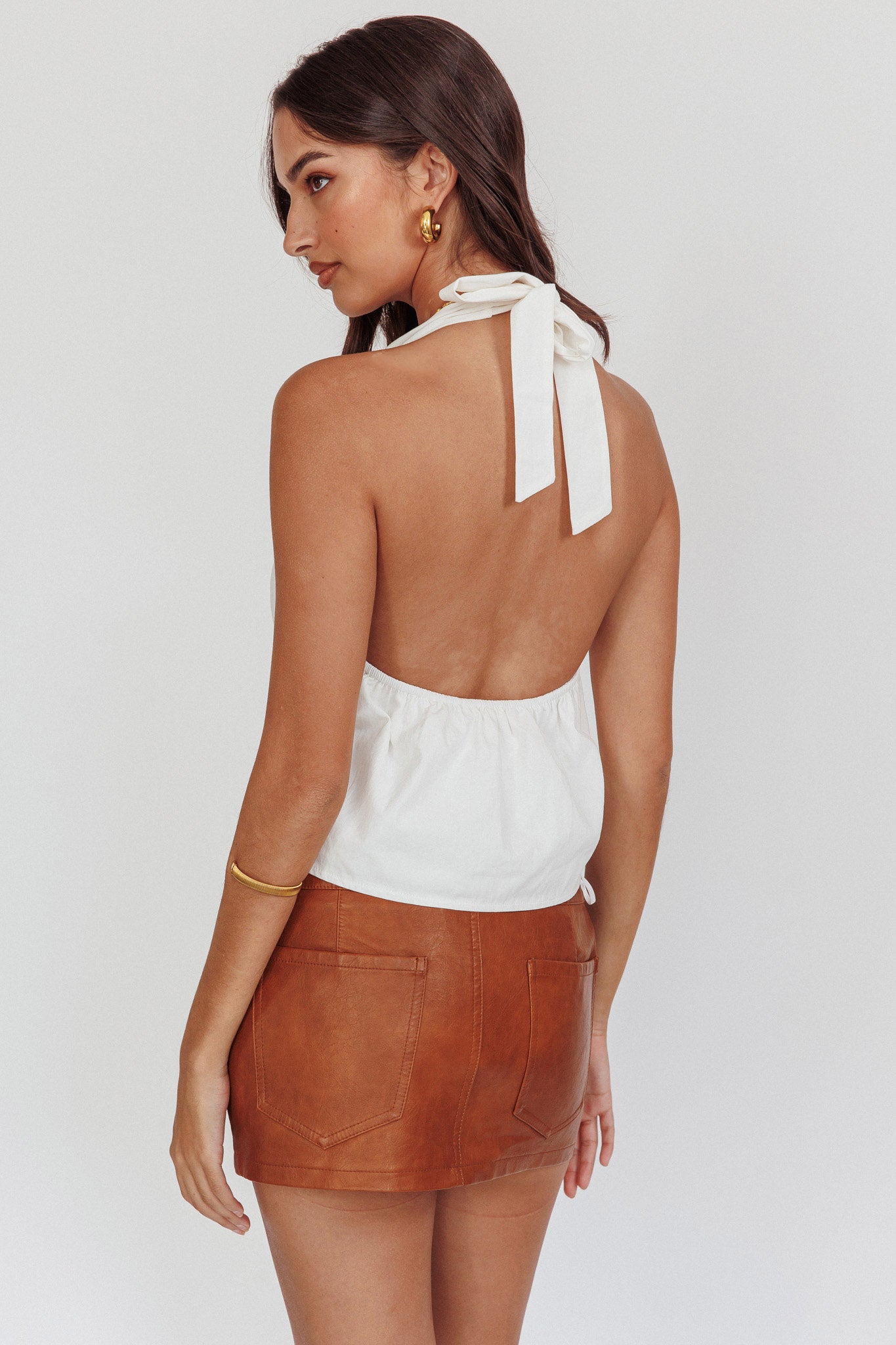 Zoriah Twist Bust Halterneck Top White-Fable Dress