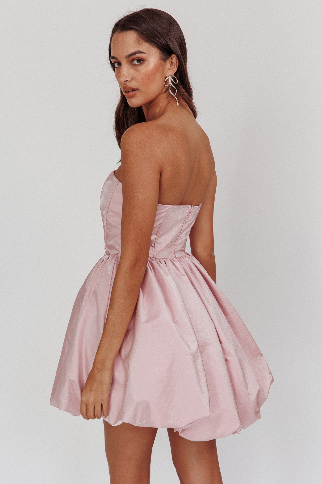 Radiant Strapless Bubble Mini Dress Pink-Fable Dress