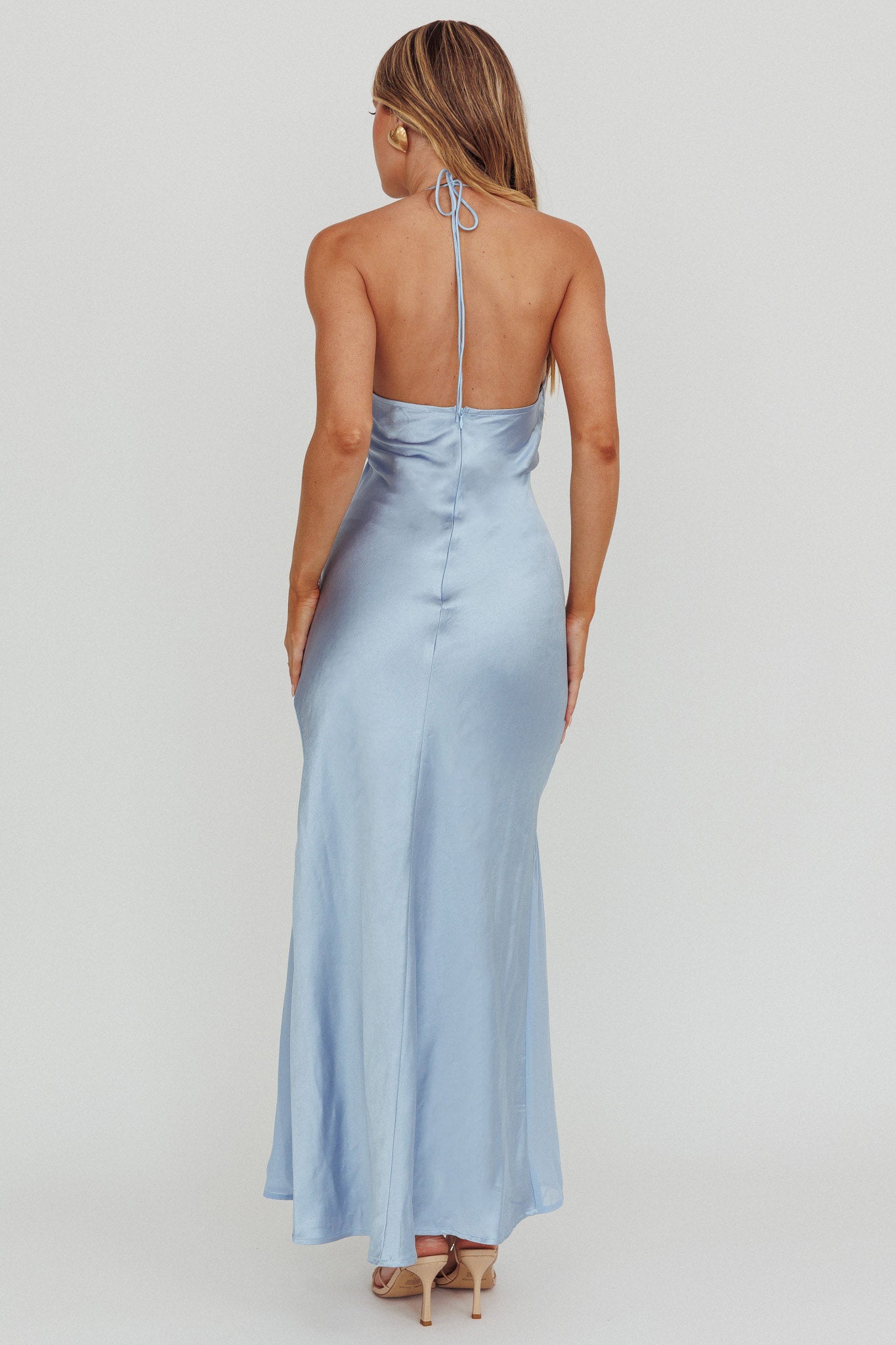 Aysah Chiffon Hem Halter Maxi Dress Light Blue-Fable Dress