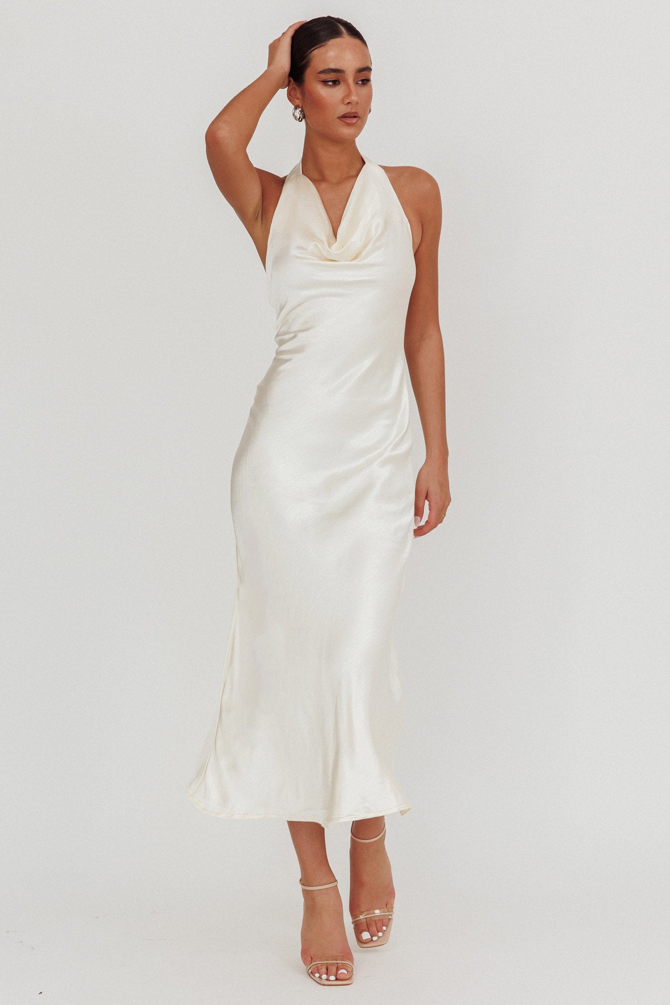 Element Halterneck Maxi Dress Champagne-Fable Dress