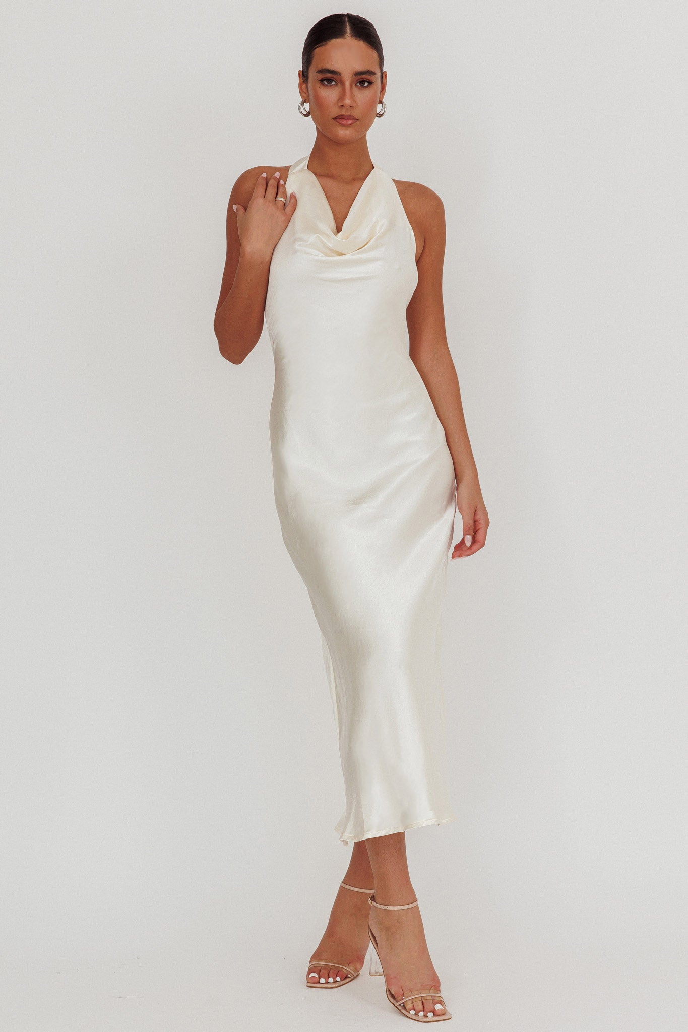 Element Halterneck Maxi Dress Champagne-Fable Dress