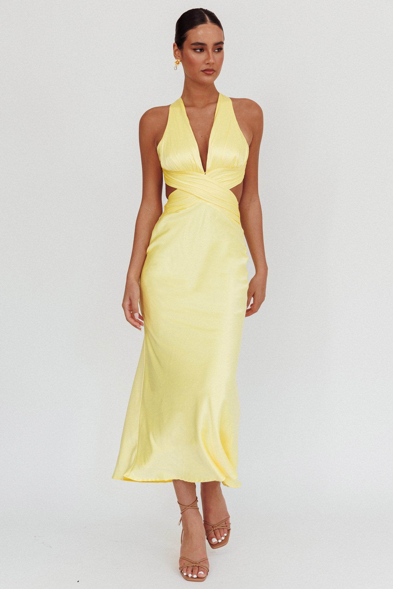 On And On Crossover Cut-Out Maxi Dress Lemon-Fable Dress