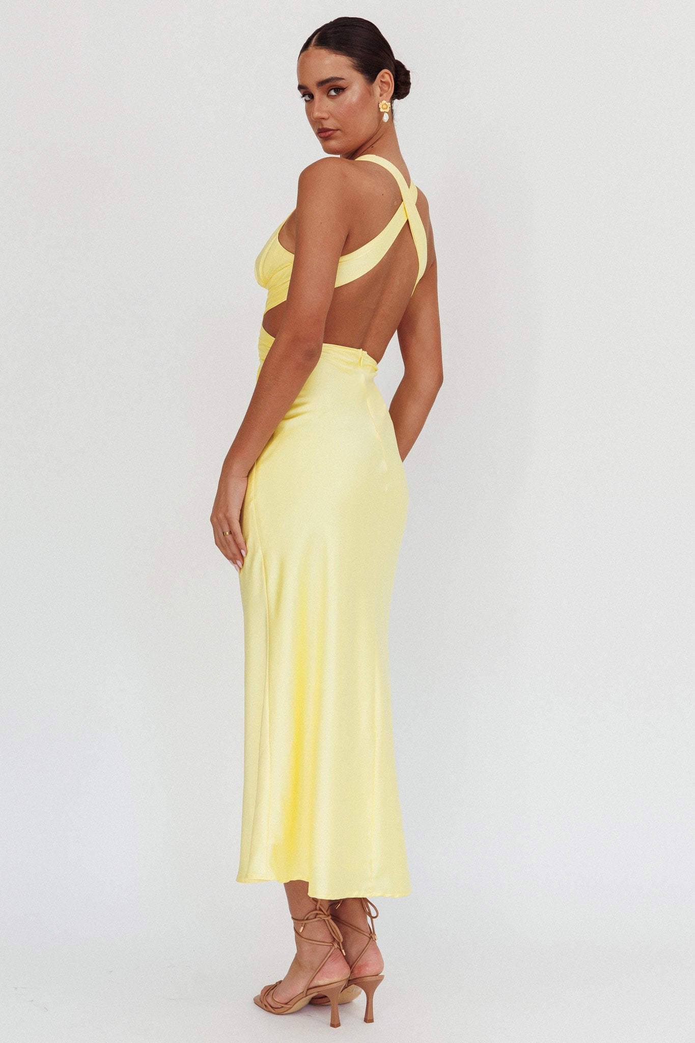 On And On Crossover Cut-Out Maxi Dress Lemon-Fable Dress