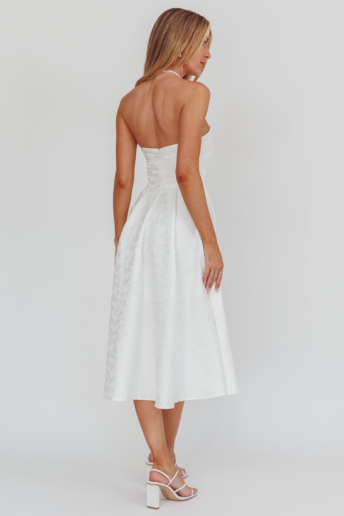 Worship Strapless A-Line Midi Dress White-Fable Dress