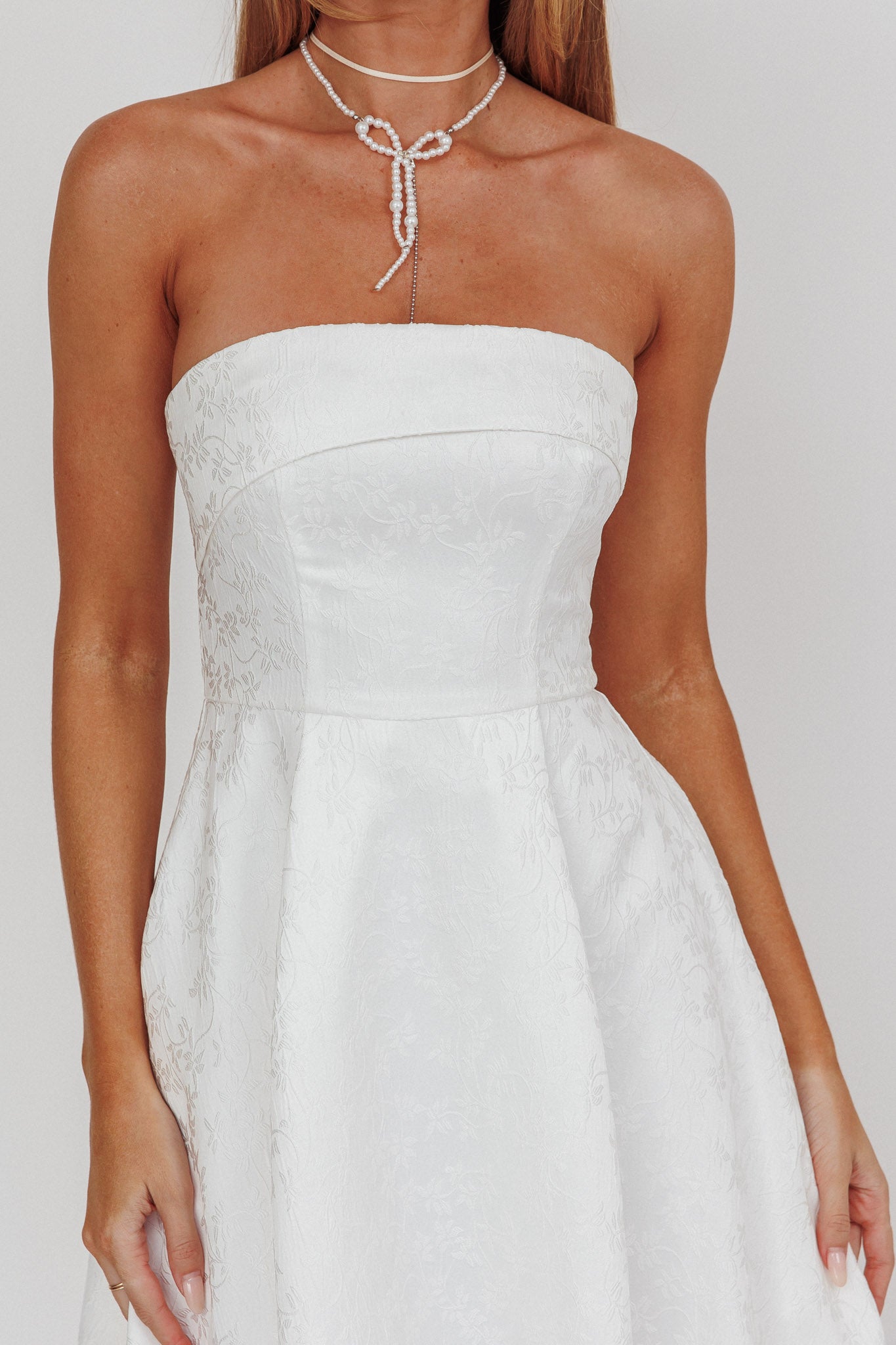 Worship Strapless A-Line Midi Dress White-Fable Dress