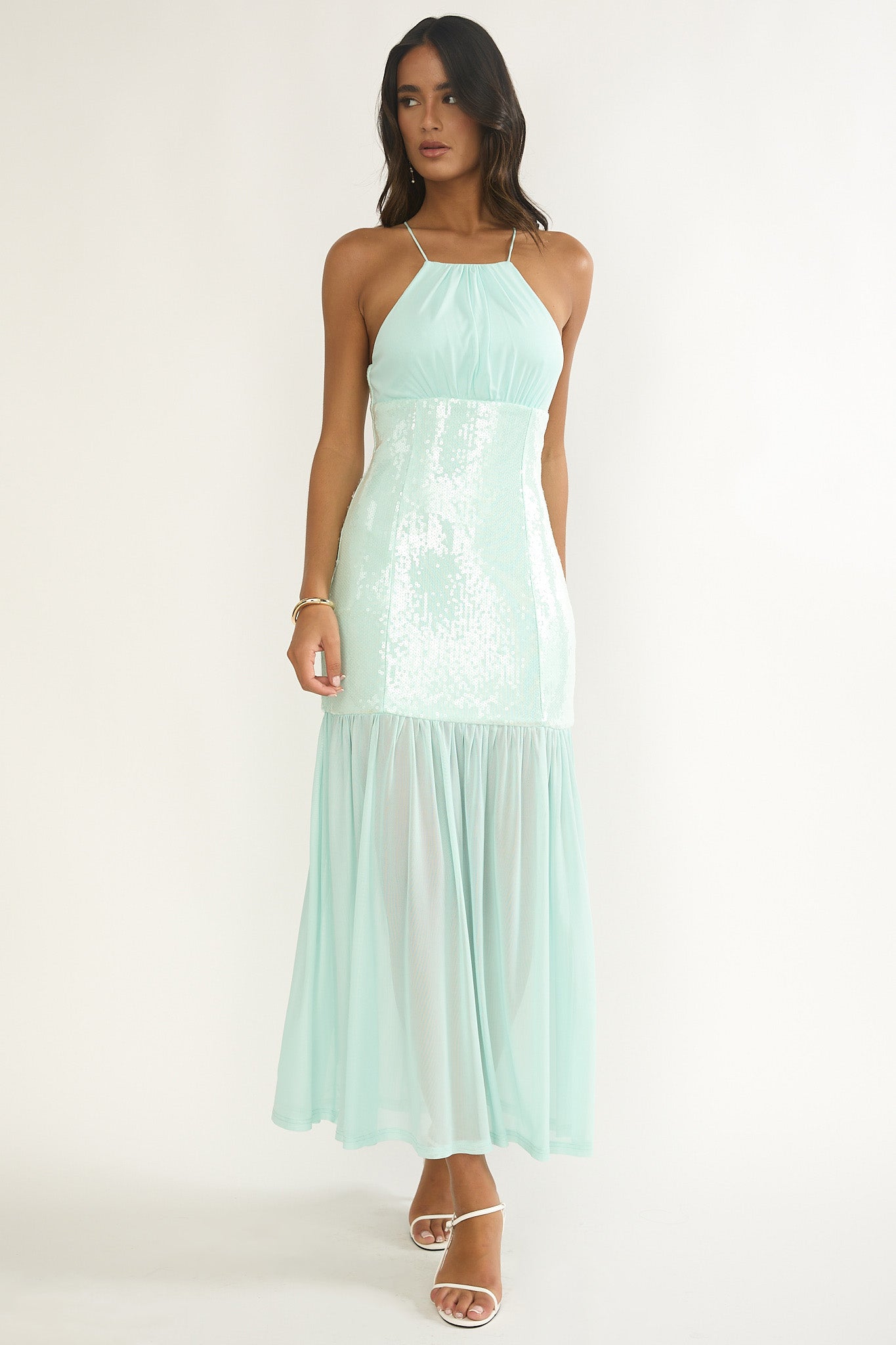 Wilma Sequin Bodice Maxi Dress Mint-Fable Dress