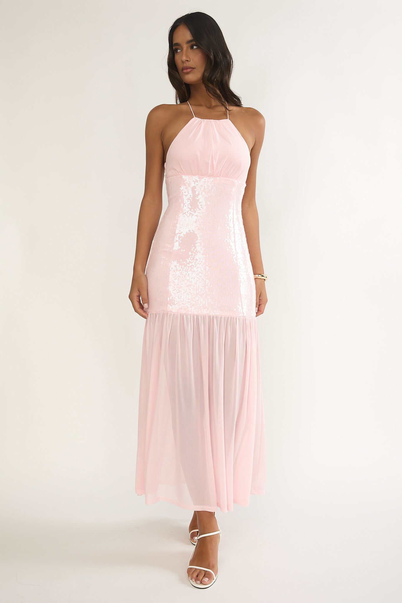 Wilma Sequin Bodice Maxi Dress Pink-Fable Dress
