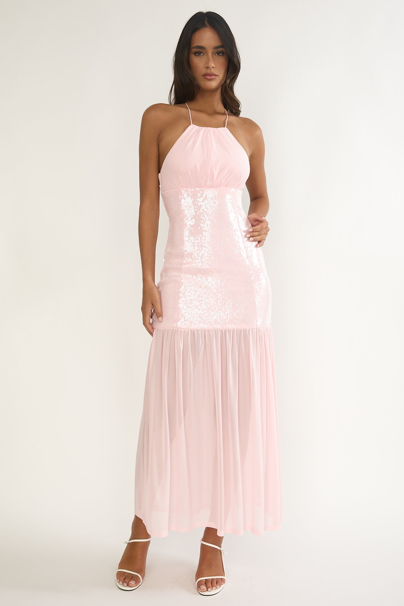 Wilma Sequin Bodice Maxi Dress Pink-Fable Dress