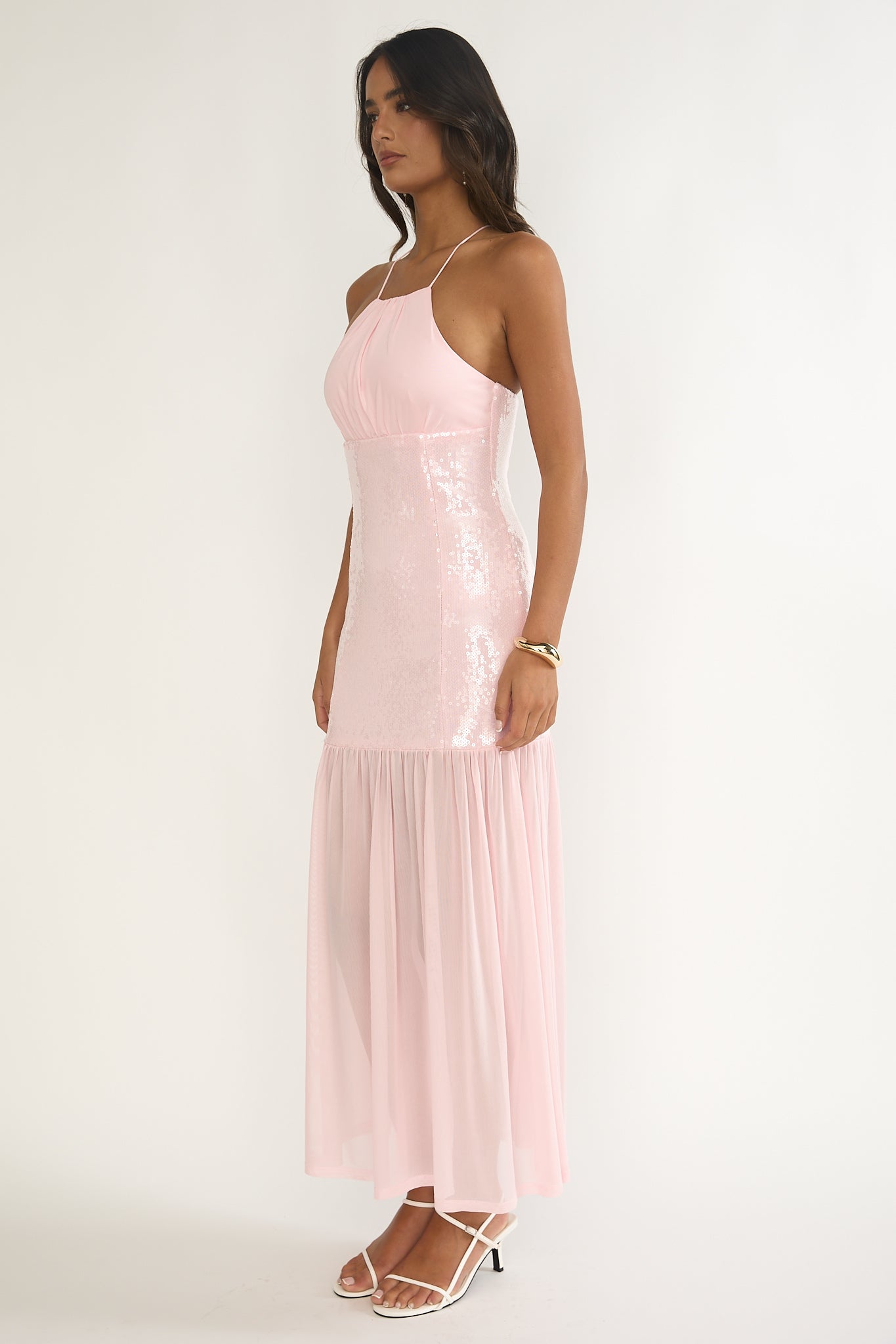 Wilma Sequin Bodice Maxi Dress Pink-Fable Dress