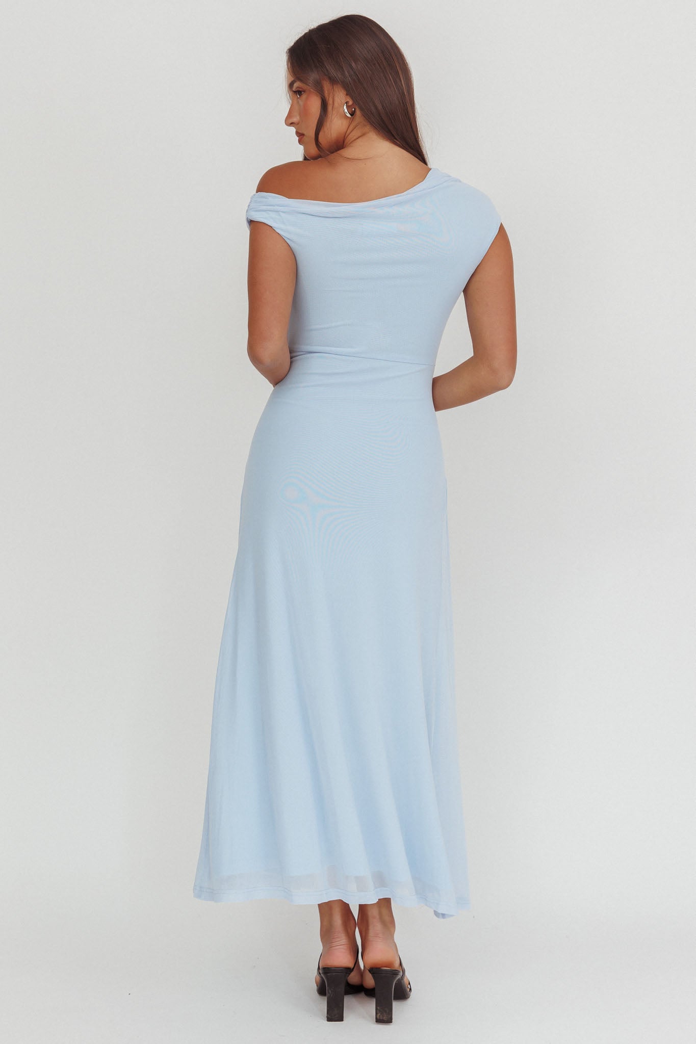 Azure Sun Asymmetric Neckline Split Maxi Dress Blue-Fable Dress