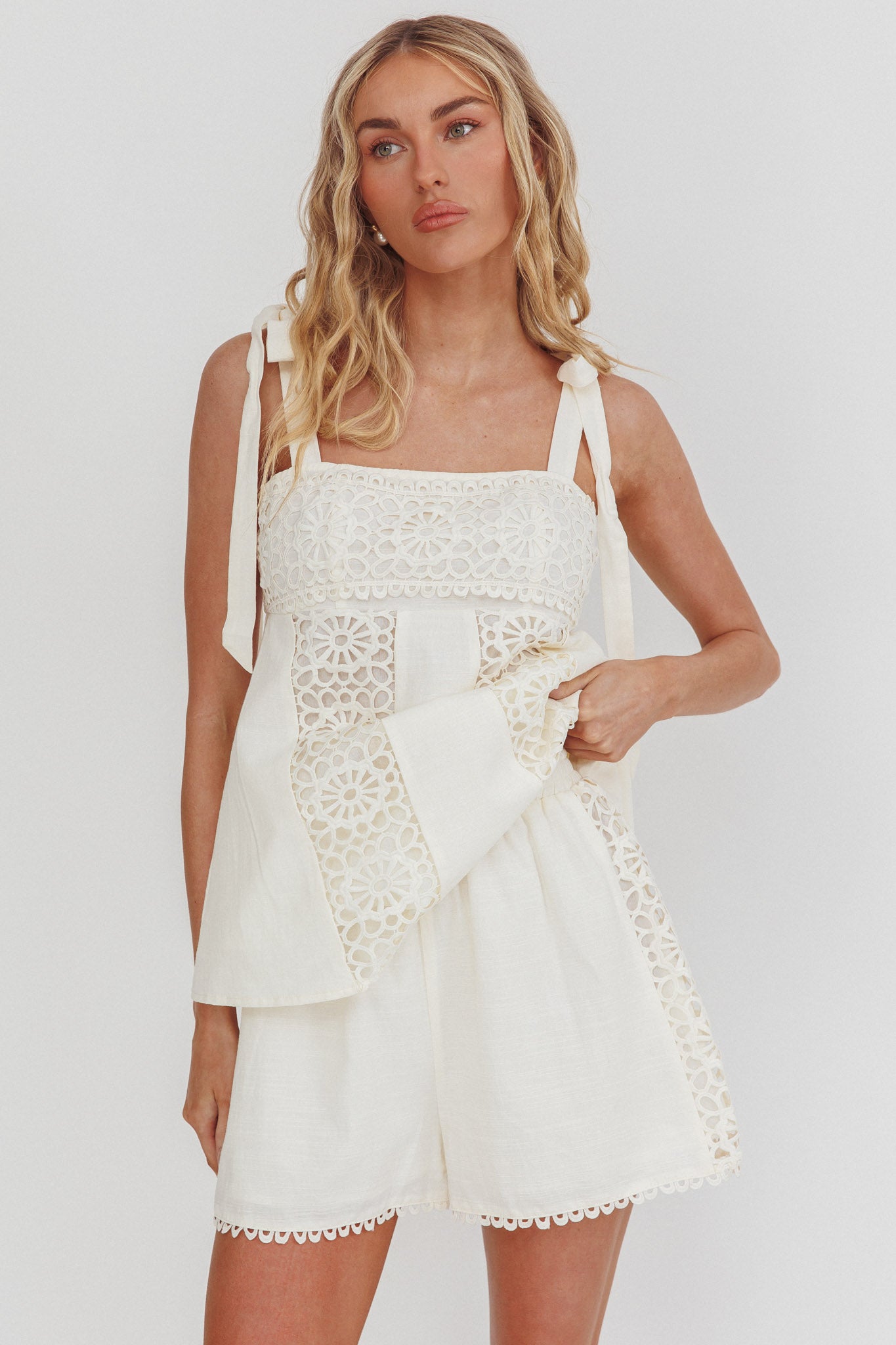 Baybreeze Lace Applique Shorts White-Fable Dress