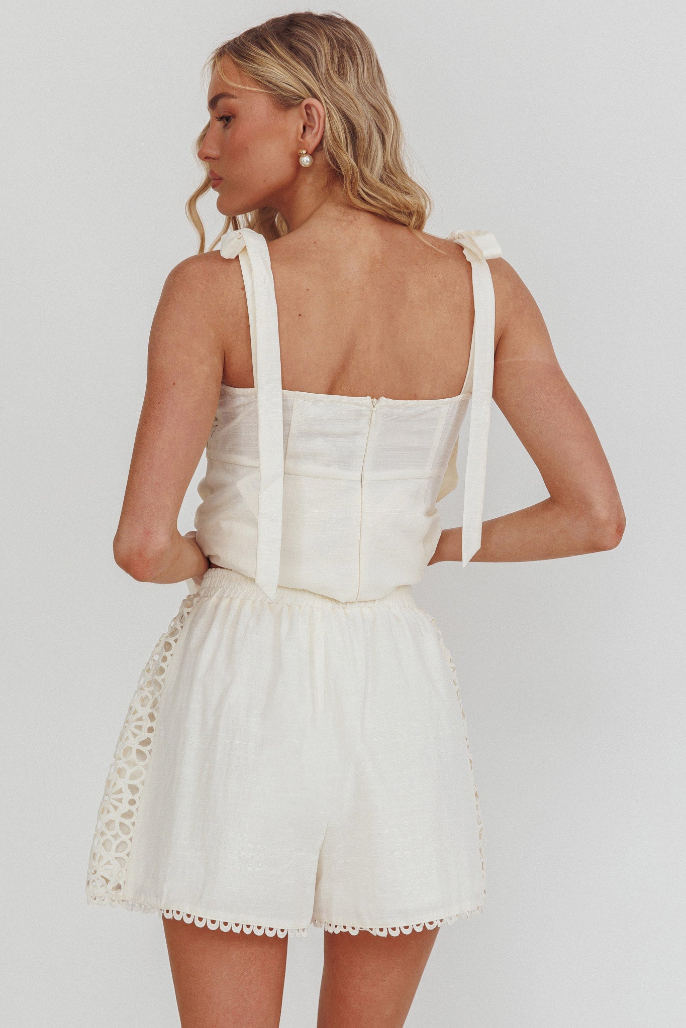 Baybreeze Lace Applique Shorts White-Fable Dress