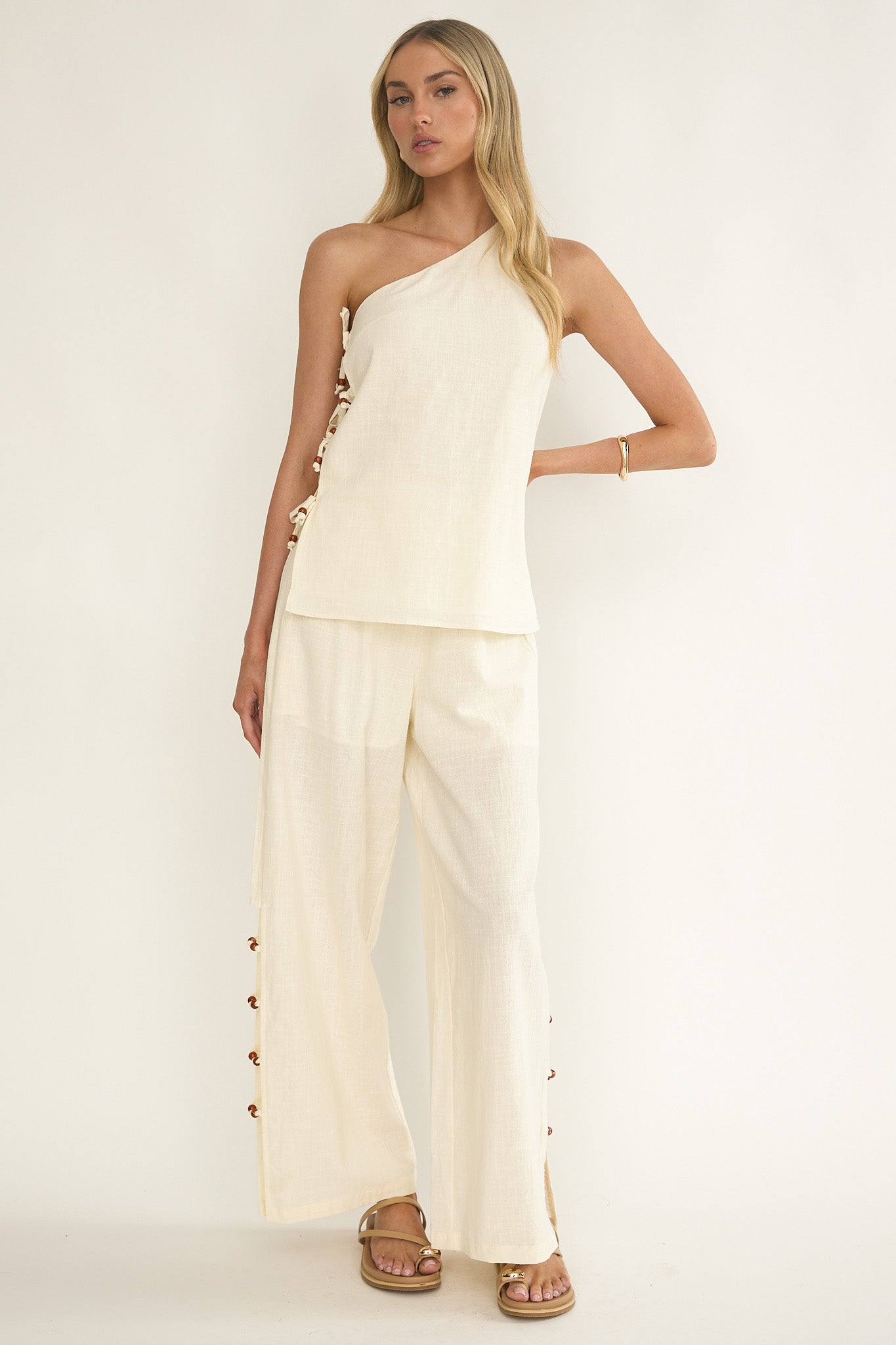 Dahlise Bead Trim Pants Cream-Fable Dress